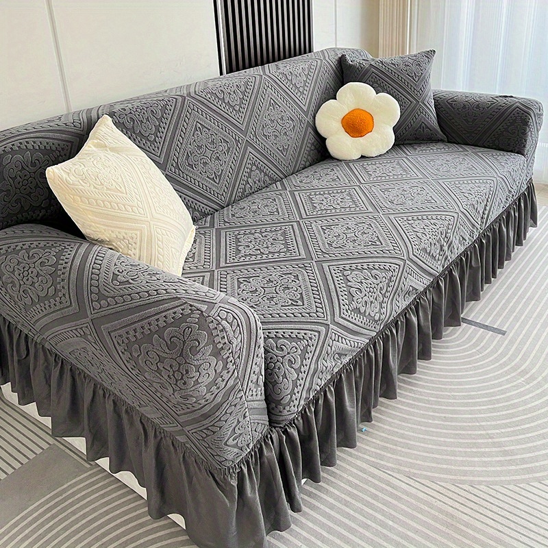 TEMU 1pc Luxury Velvet Jacquard Sofa Cover | Non-slip, Dustproof, Soft, Breathable - & Care, Durable, Machine Washable, , 1/ 2/ 3/ 4 Seater Sofa