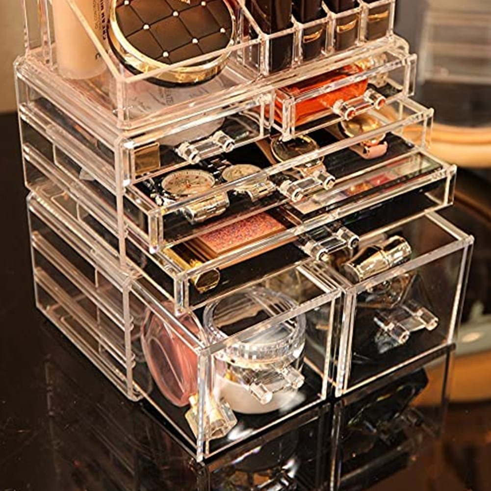 TEMU Acrylic Makeup Organizer With Drawers, 24x14x29cm Clear Cosmetic Storage Box For Skincare, Lipstick, Brushes - Multi-tier Vanity Organizer For