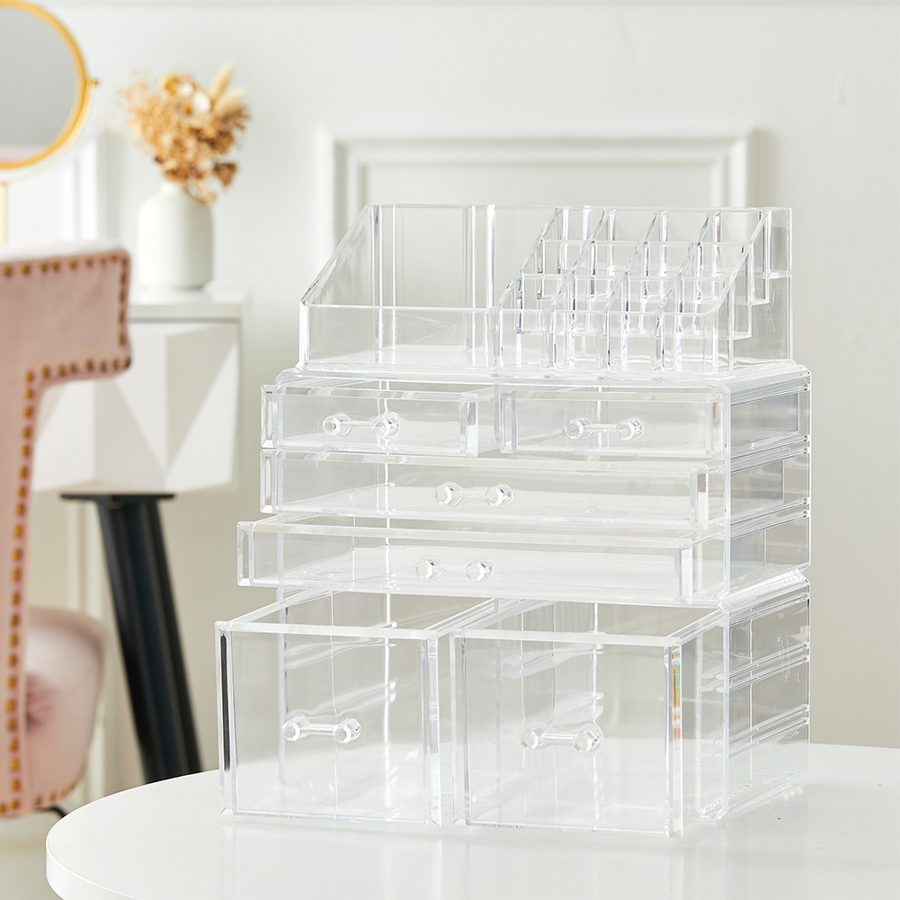 TEMU Desk Pencil Organizer, Clear Acrylic Desk Organizer With Drawers, 24x14x29cm Office Storage Box For Pens, Pencils, Stationery, Small Items,