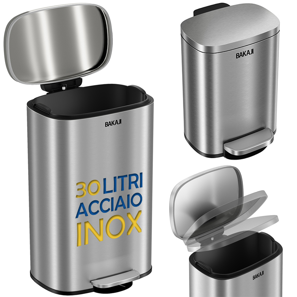 TEMU BAKAJI de Basura de Acero Inoxidable de 30L con Interior Extraíble, Cierre y Silencioso con Amortiguación, Ideal para Cocina y Baño