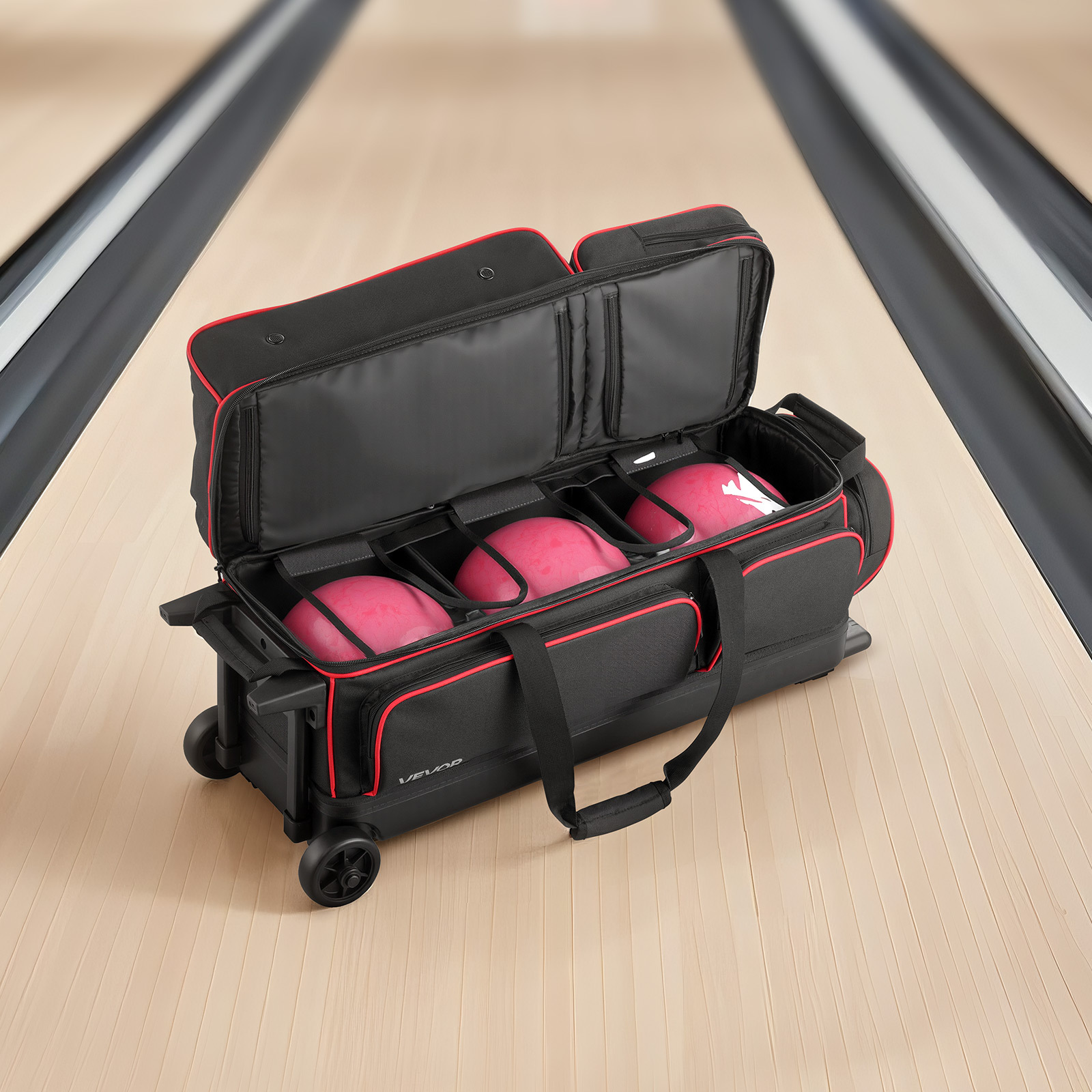 3 Ball Bowling Bag With Wheels Double Roller Bowling Bag With Shoe Compartment