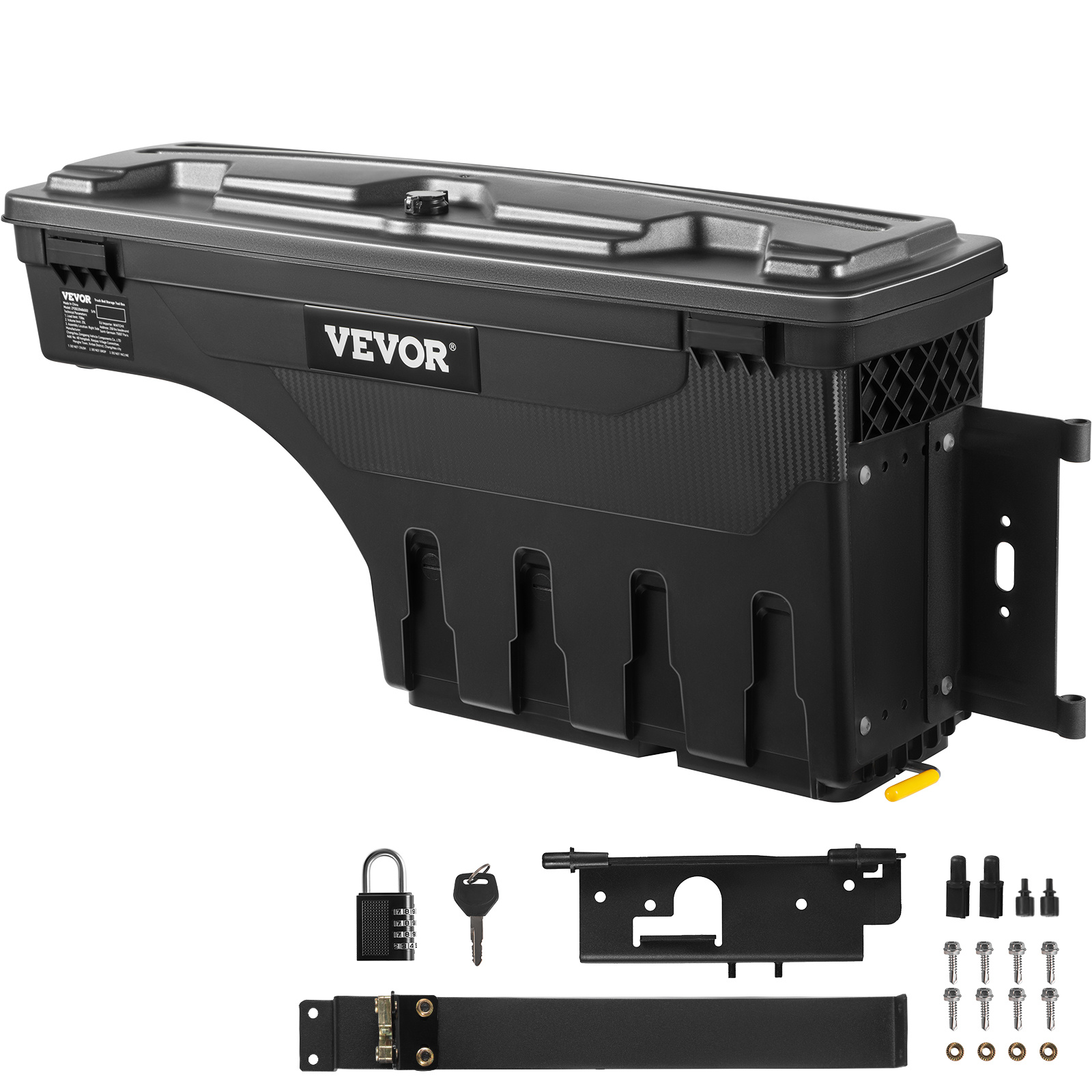 Vevor Truck Bed Storage Box, Lockable Lid, Waterproof Abs Wheel Well Tool Box 6.6 Gal/ With Password Padlock, Compatible With 1500 2019-2021, Passenger Side, Black