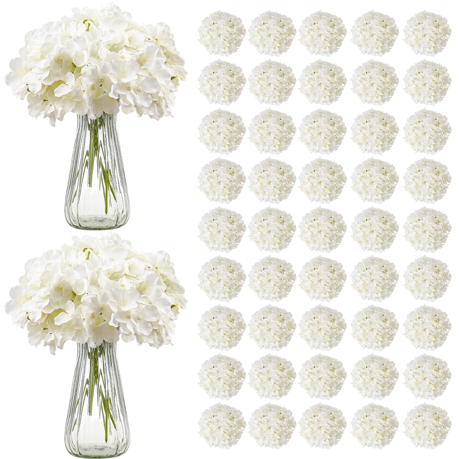 TEMU 105 pièces de fleurs d'hortensia artificielles 9,8 po, arrangement de bouquet, blanc