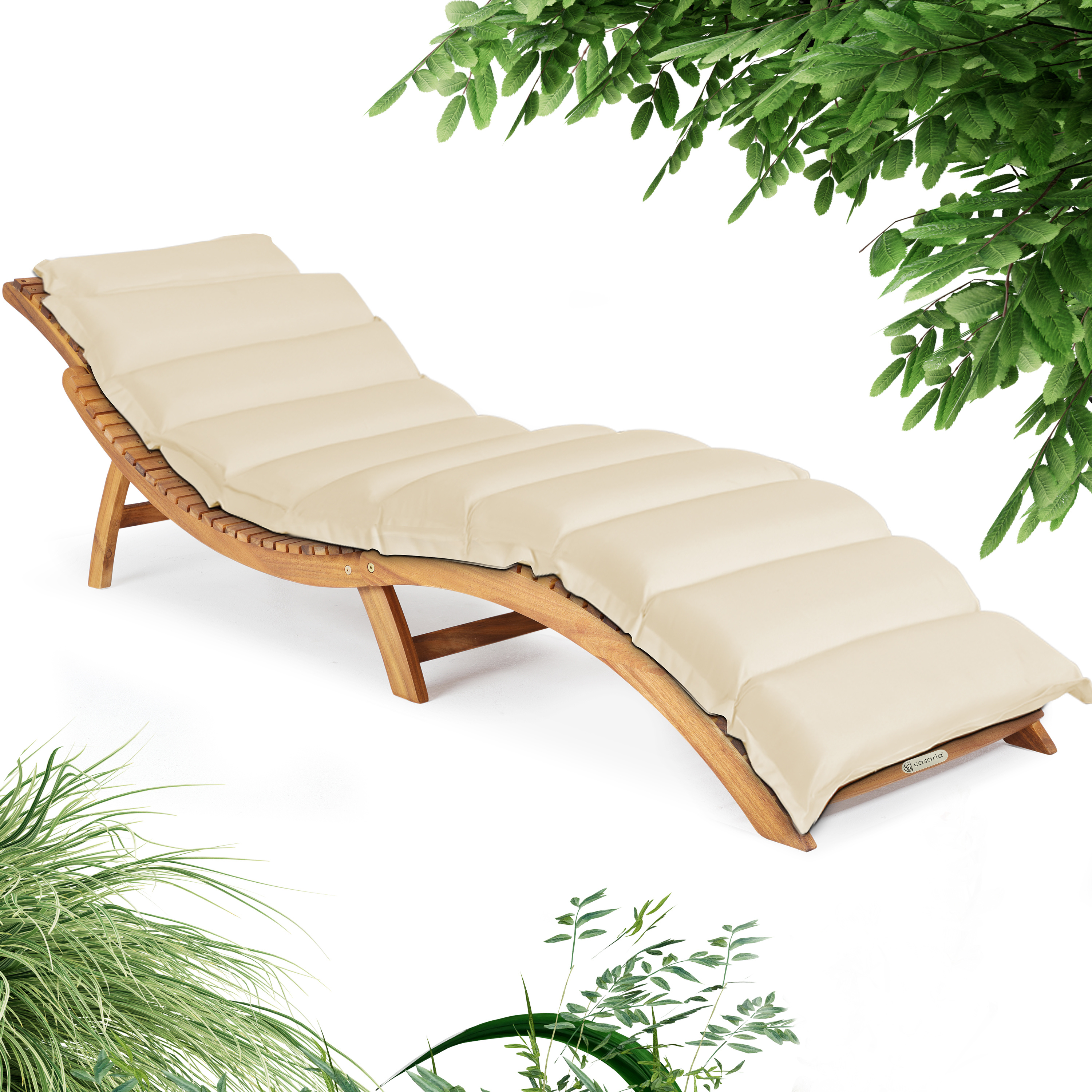 Image of Casaria® Sun Lounger Wood With Cushion, Acacia, 320kg Load Capacity, 190x60cm, Foldable, Carry Handle, Garden Lounger For Balcony, Garden, Terrace, Weatherproof, Color And