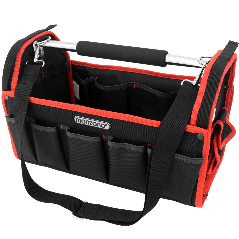 E-shop MONZANA® Werkzeugtasche L 33x18x25 verstellbarer Schultergurt 19 Fächer verstärkter Boden