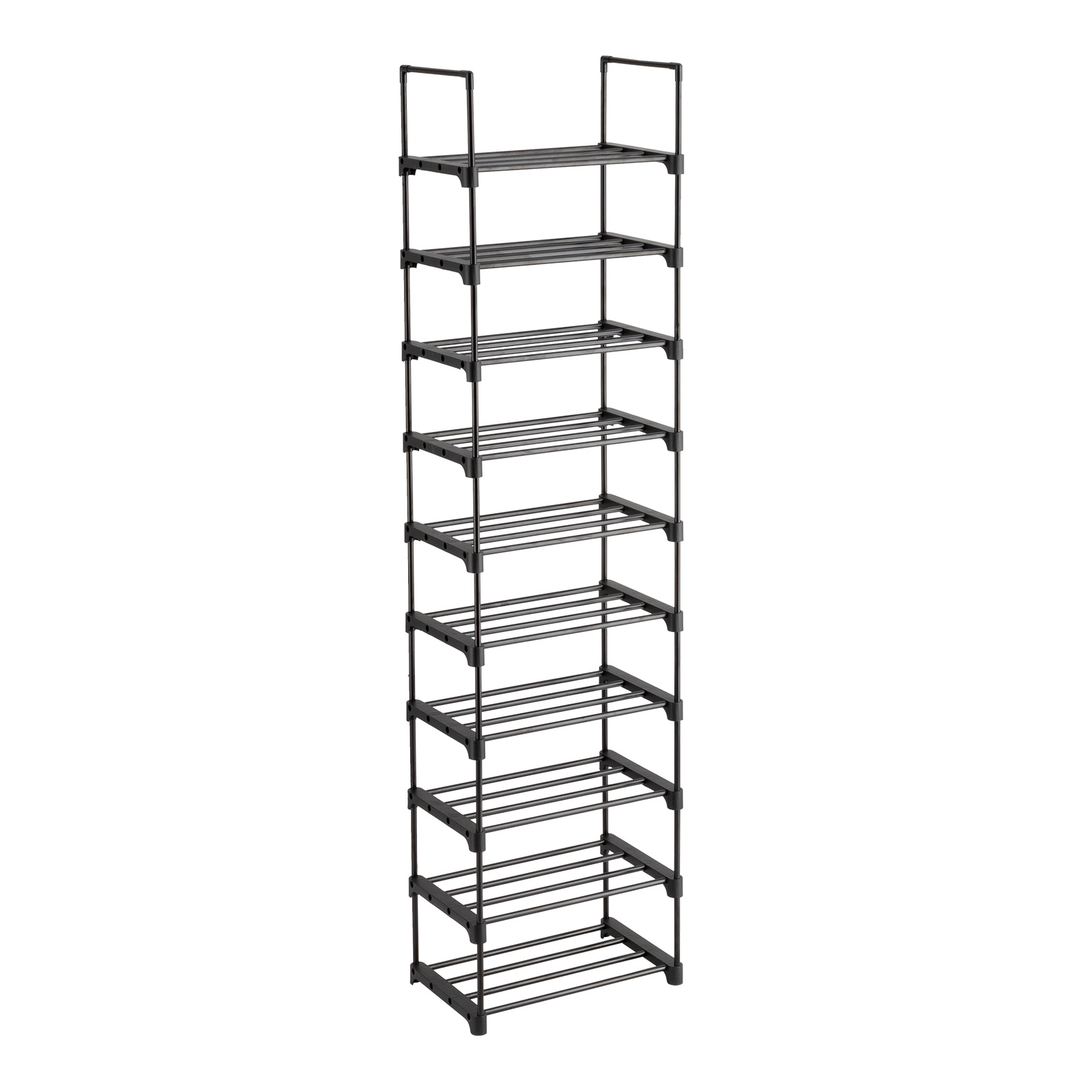 Image of Bonnlo Metal Shoe Rack, Tall Narrow Shoe Stand, Shoe Storage With 10 Tiers And , 30 X 45 X 174 Cm, For Small Spaces, Hallway, Space-saving, Storage, Black