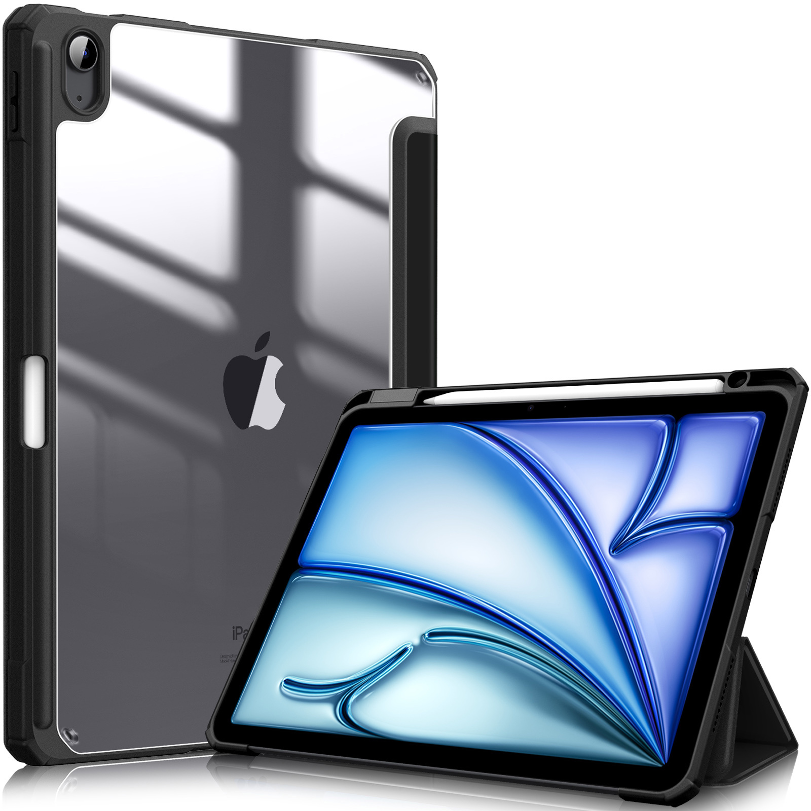 Image of Fintie Hybrid Case For Ipad Air 11-inch M4/m3/m2 (2026/2025/2024), Ipad Air 5th/ (2022/2020) 10.9-inch With Pencil Holder - Shockproof Protective Cover With Transparent Hard Shell On The Back