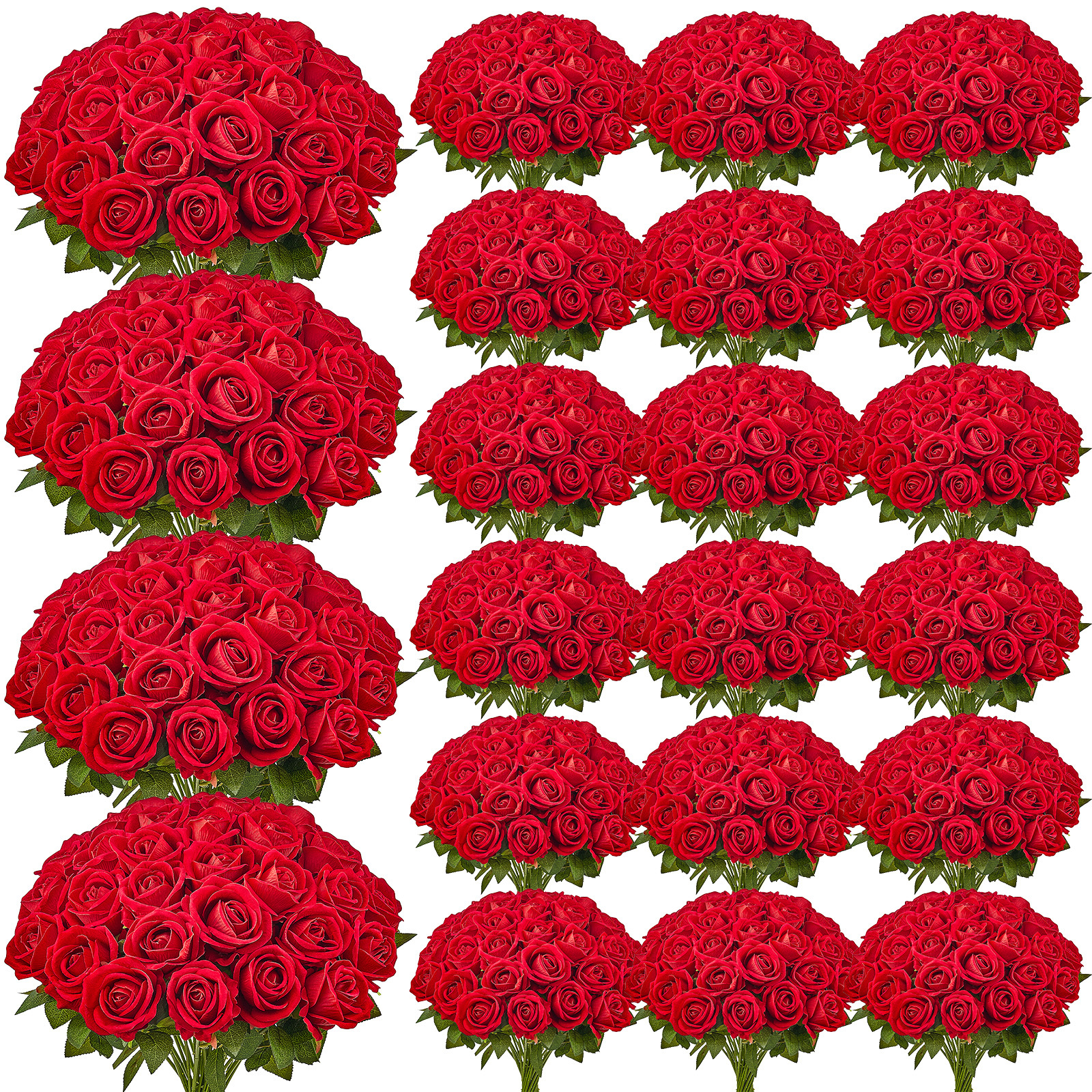 500 Pcs Red Roses Artificial Flowers Realistic Bouquet For Xmas Home Decor