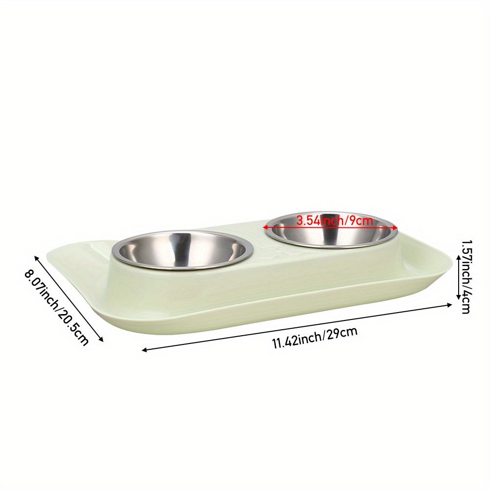TEMU Bowl Pet Bowls, Stainless Steel Double Bowls Set With Pp Mats Tray For Cats Puppies Water Food Feeding, 3 Colours , 29*20.5*4cm