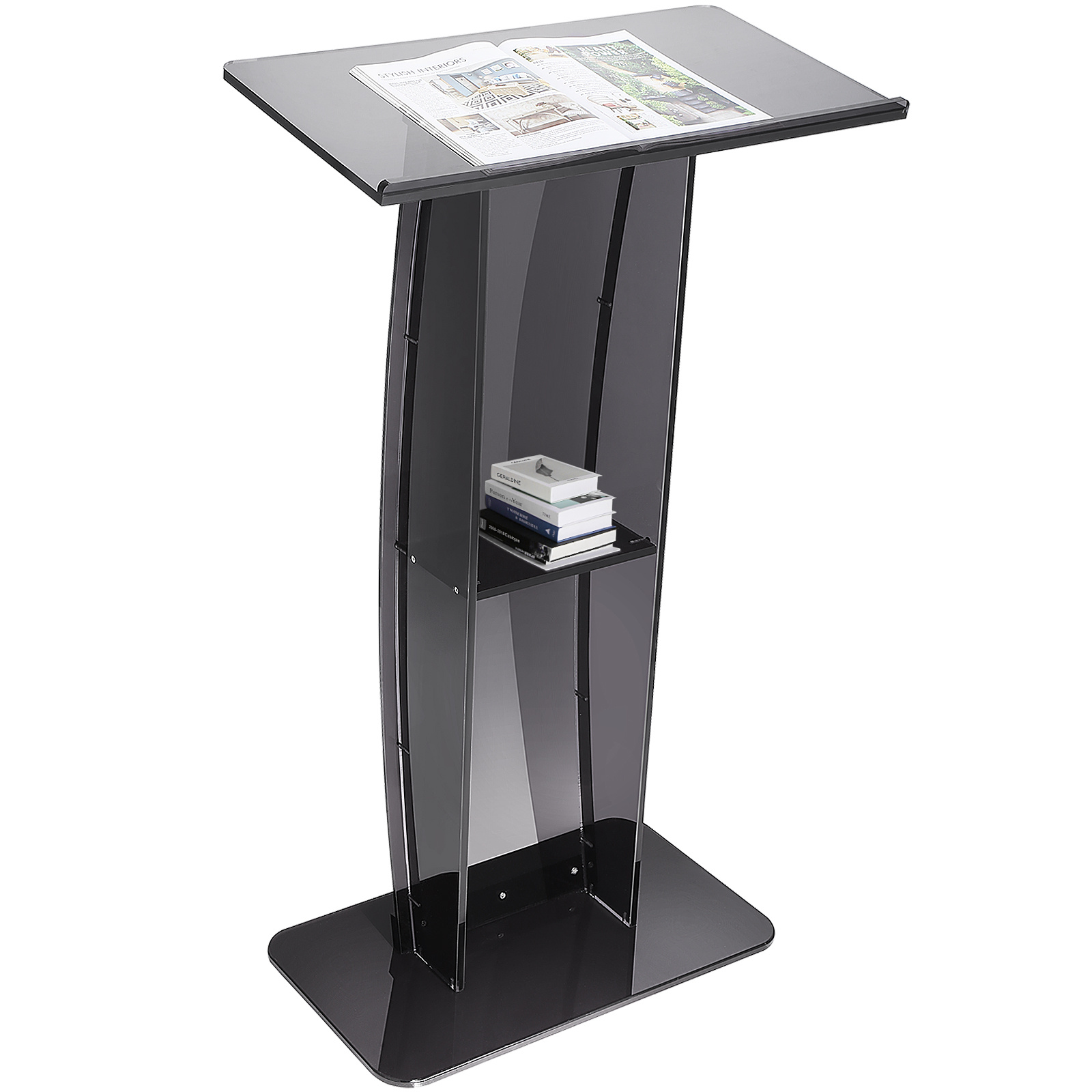 Image of Vevor Acrylic Podium, 47" Tall, Acrylic Podium Stand With Wide Reading Surface & Storage Shelf, Floor-standing Clear Pulpits Acrylic For Church Office School, Black