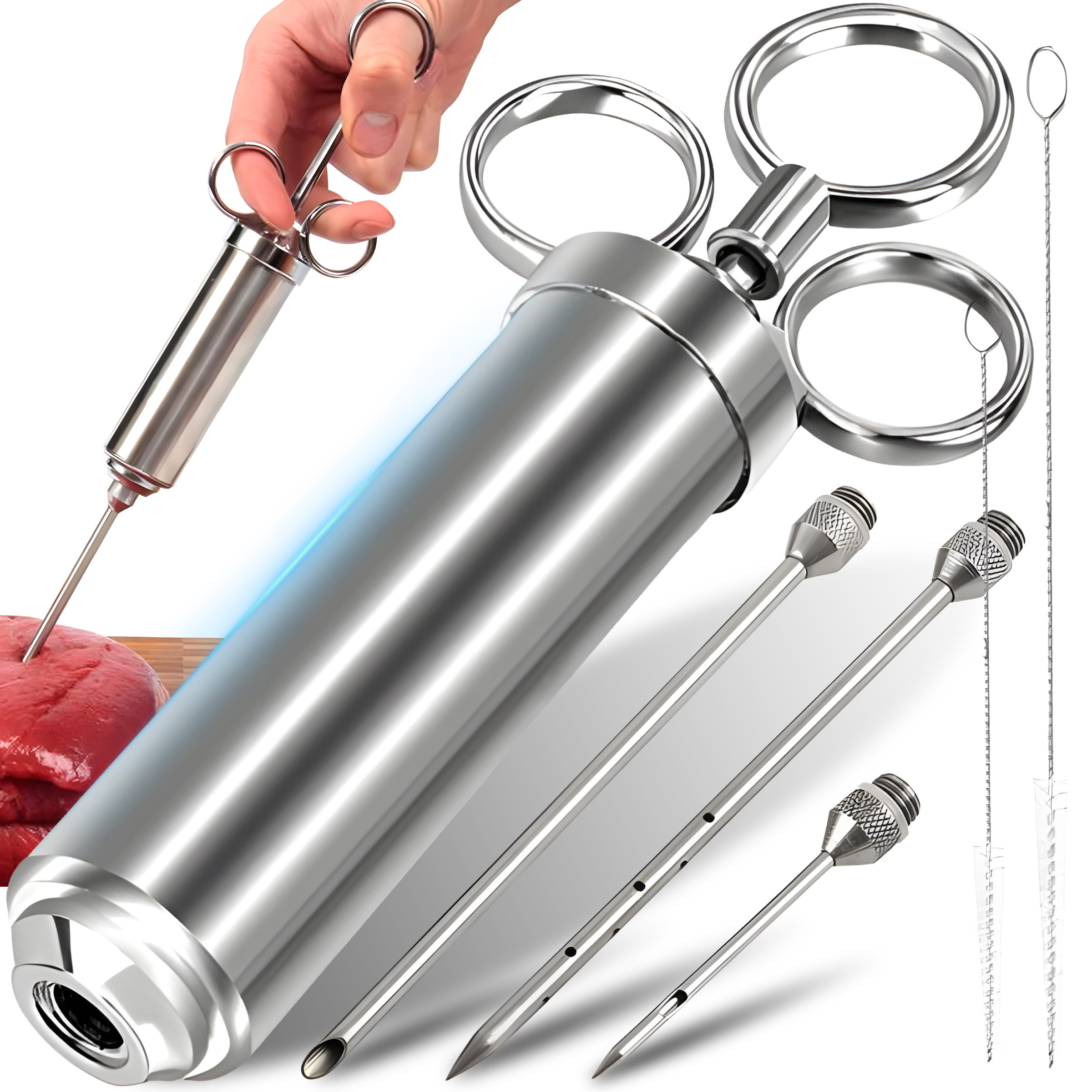 TEMU Seringue à RETOO , injecteur professionnel pour la saumurage avec 3 aiguilles, injection de marinade pour les charcuteries et le poisson, pour ,