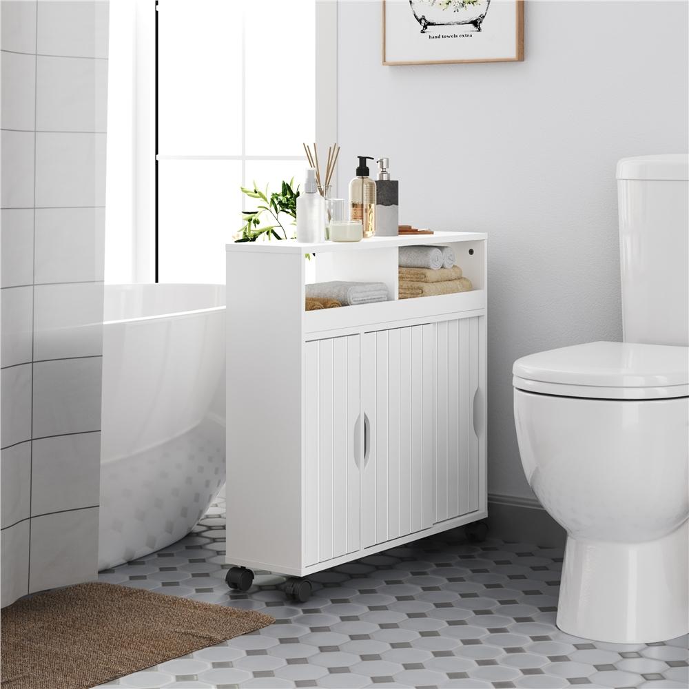 TEMU Costoffs Armadietto da Terra con Ruote 20 x 70 x 72 cm Mobile da Bagno con Ripiani Multilivello Mobiletto in Legno con Ante Scorrevole Armadio