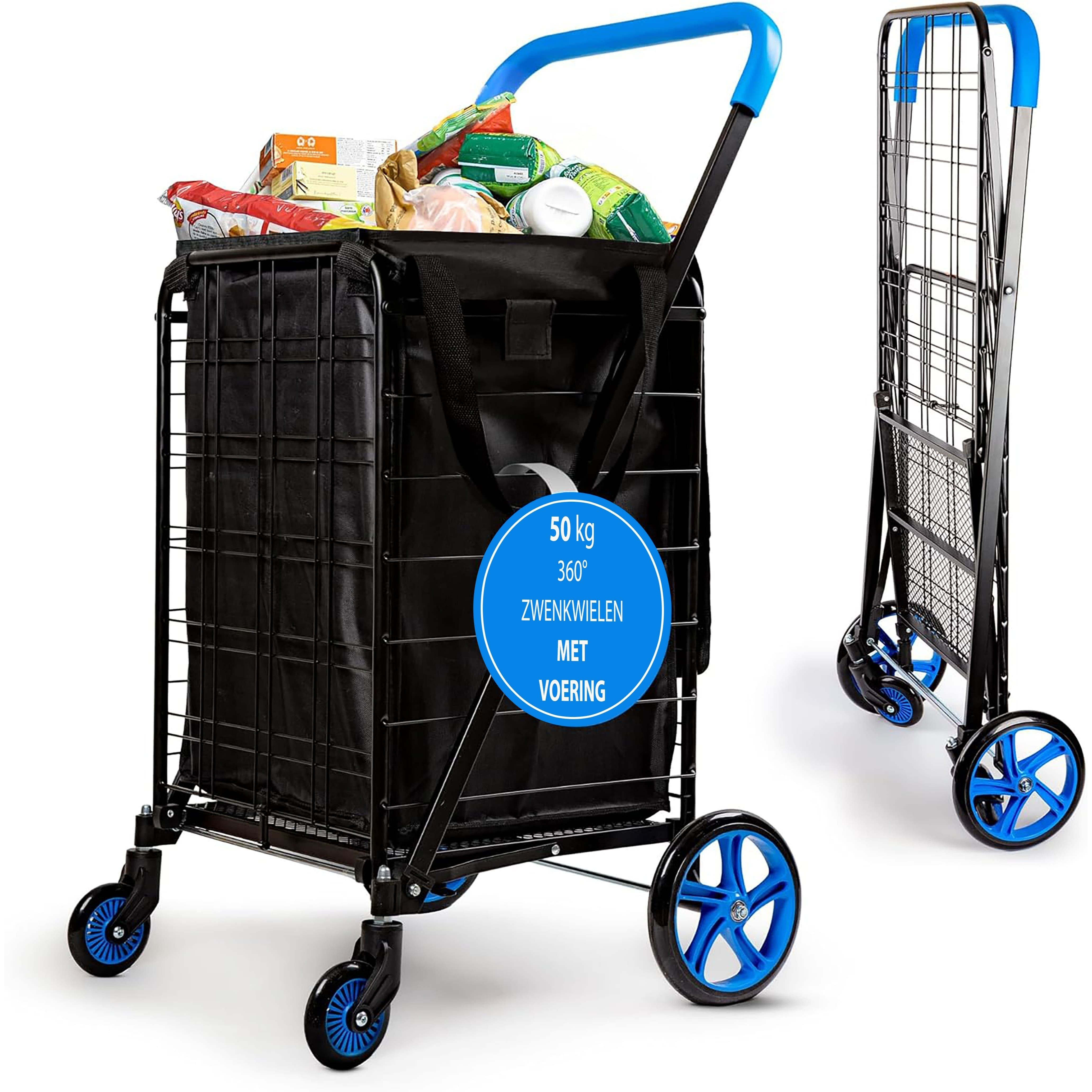 TEMU Shopping Trolley - Wine Trolley - Folding Shopping Cart - Shopping Bag With Wheels - Wheels - 50 Kg Capacity - For Shopping, Laundry, Luggage
