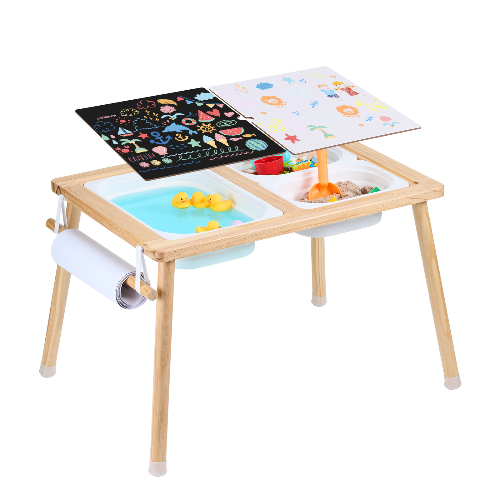TEMU VEVOR Table pour Enfants Table de Jeu d'Eau et de Sable avec 1 Rouleau de Papier 3 de Rangement