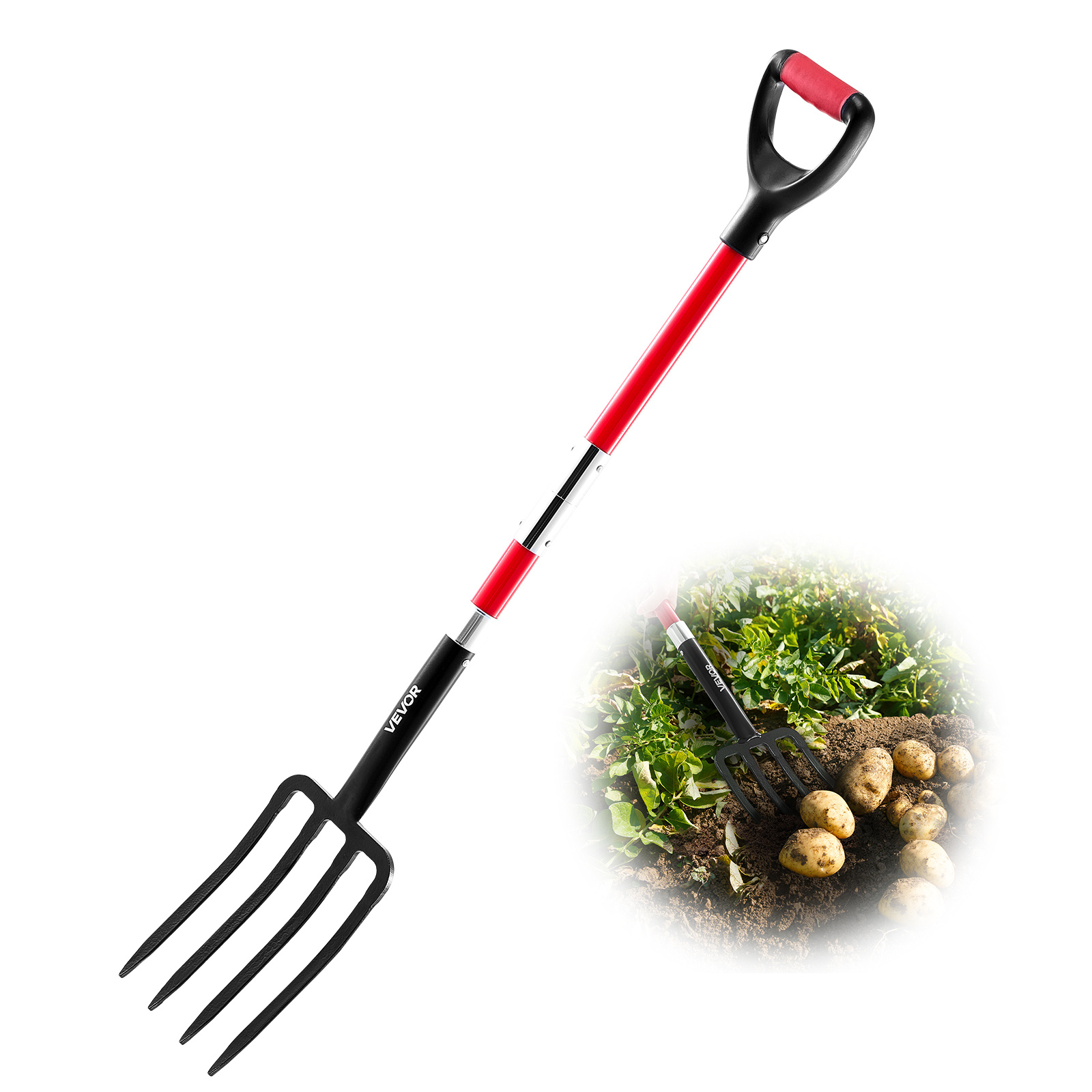 Vevor 4 Garden Fork Fiberglass Handle 45 In Spading Heavy Duty