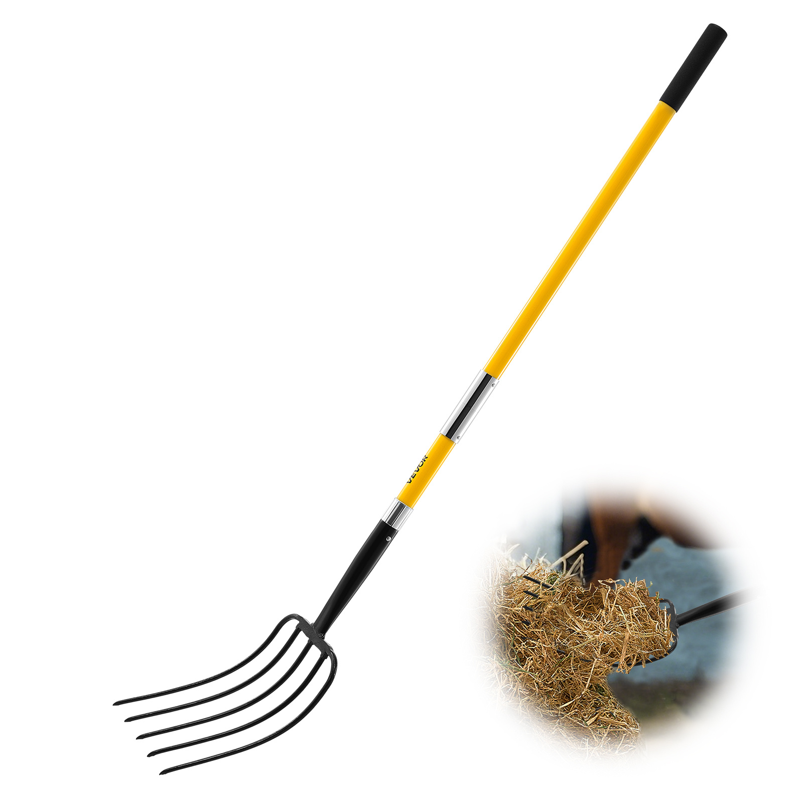 Vevor 5 Garden Fork Fiberglass Handle 57 In Spading Heavy Duty