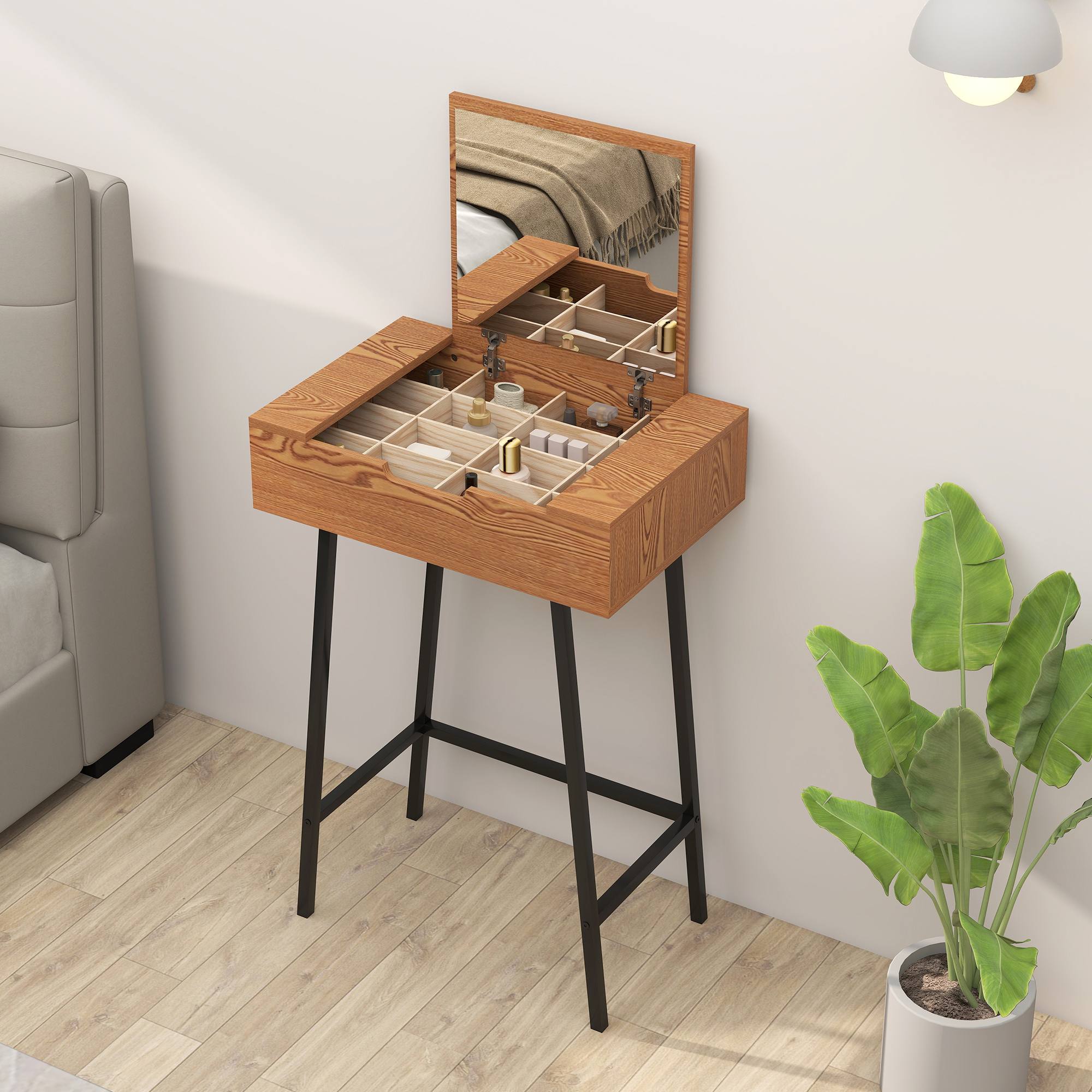Dressing Table with Flip-Up Mirror and 16 Small Compartments