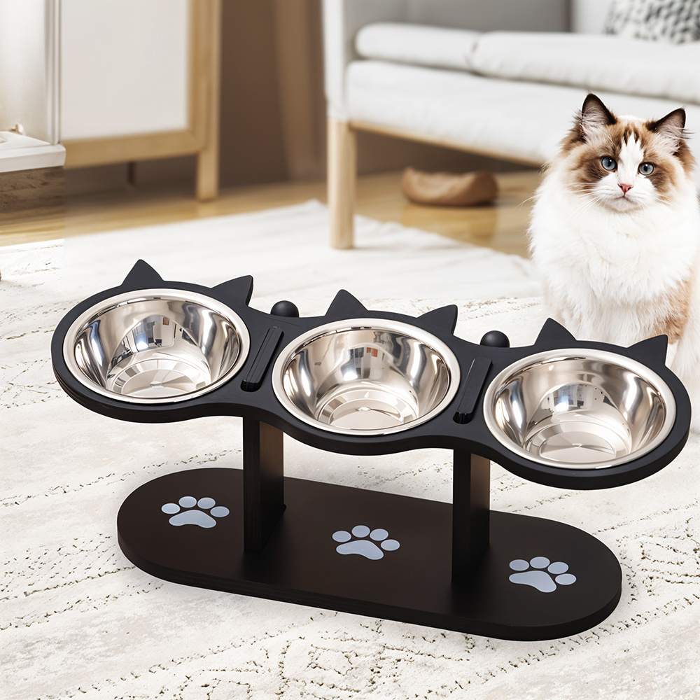 TEMU Elevated Dog Bowls Cat Bowls, Small Dog Tilted Raised Stainless Steel Bowl Stand, Food Water Bowl Set Feeding Station For Pets, 32*13*15cm