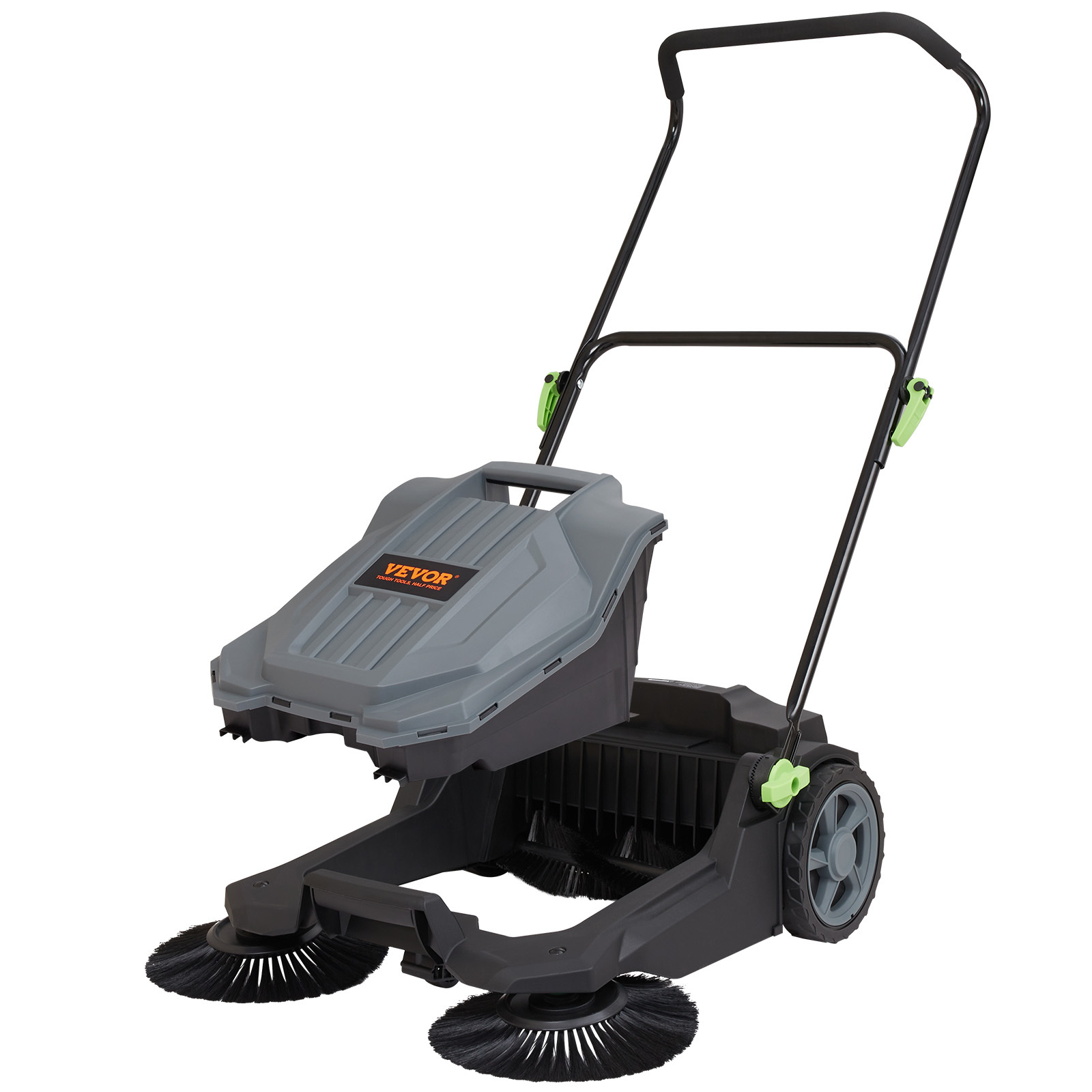 Image of Vevor Walk-behind Hand Push Floor Sweeper, 25.6" Sweeping Width Floor Sweeper Manual Non-electric, 5-gallon Waste Container, Angle & Height Adjustable Folding Handle For Walkway, Yard, Garage, Patio