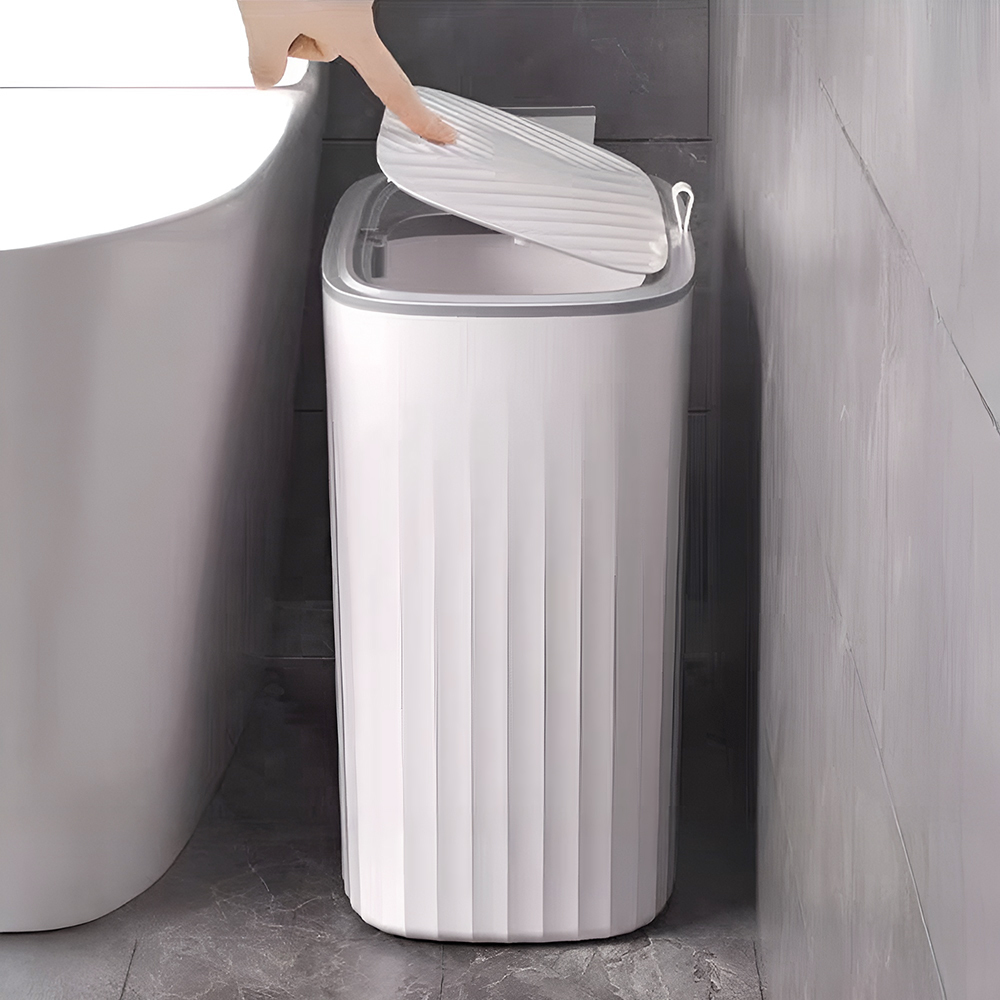 TEMU 1pc Modern Slim Trash Can 13l - Press Open Lid, Odor-proof Plastic Bin - Bathroom/bedroom (32×16×27cm)