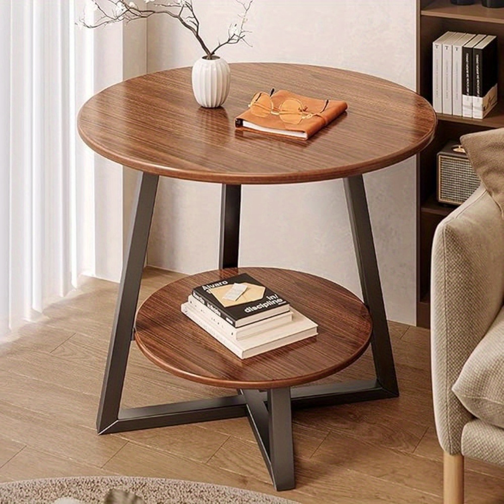 TEMU 2-tier Round Side Table With Walnut Top & Metal Base | Modern Multi-functional Accent Table For Living Room/ Bedroom/ Balcony | Stylish Coffee