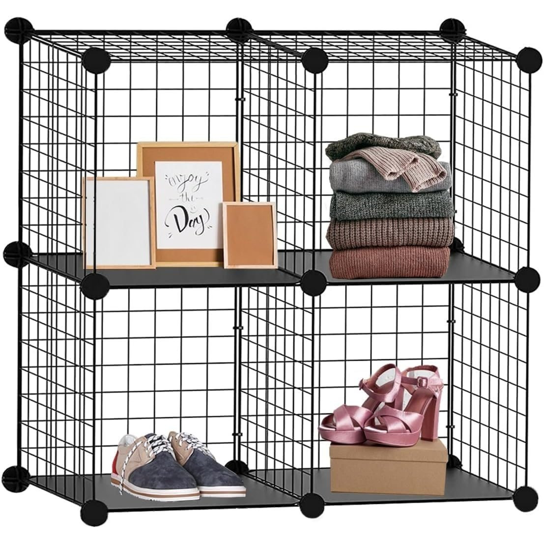 knight 4 6 9 12 cube modular storage rack metal wire shelving unit with large capacity customisable interlocking design free rubber mallet black