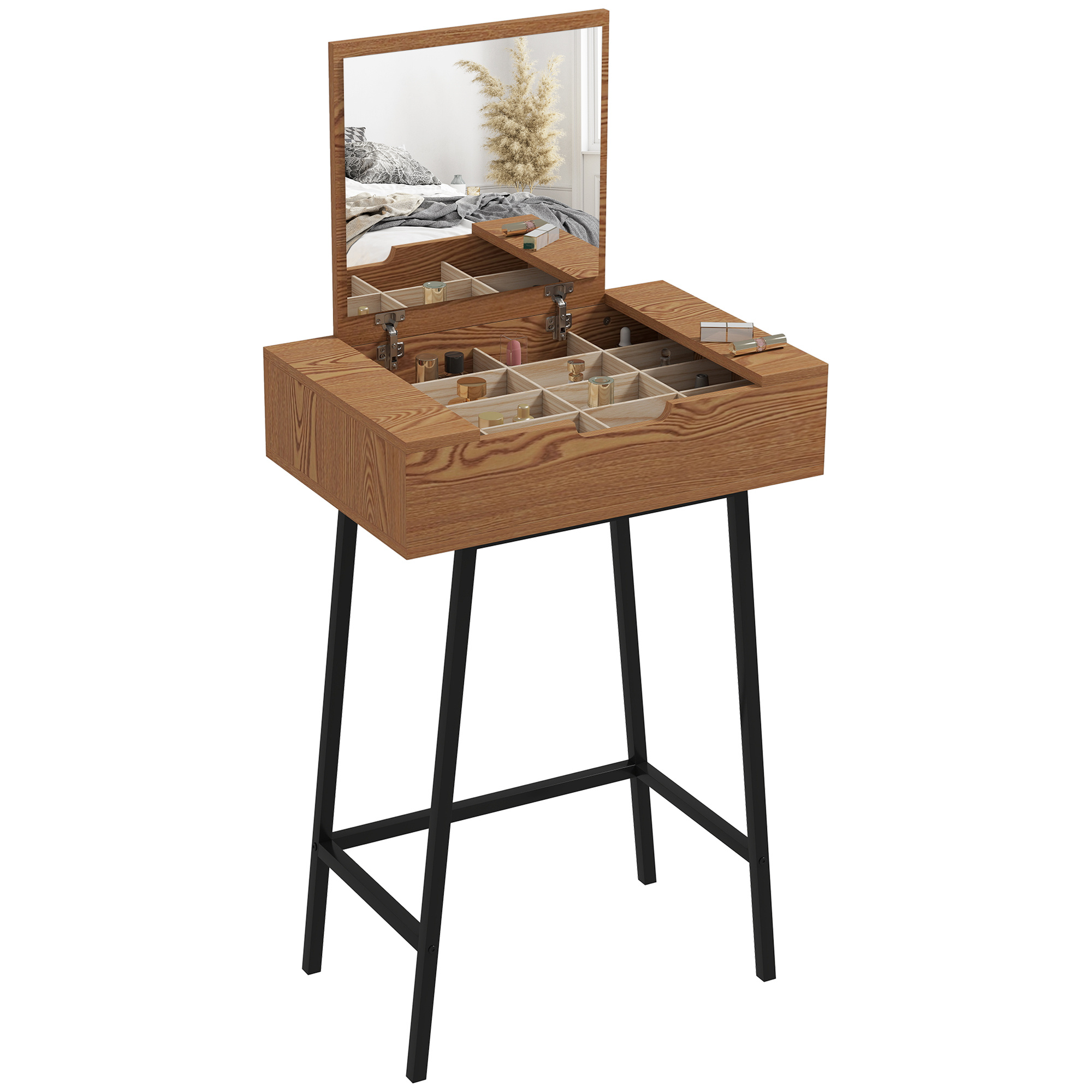 Dressing Table with Flip-Up Mirror and 16 Small Compartments