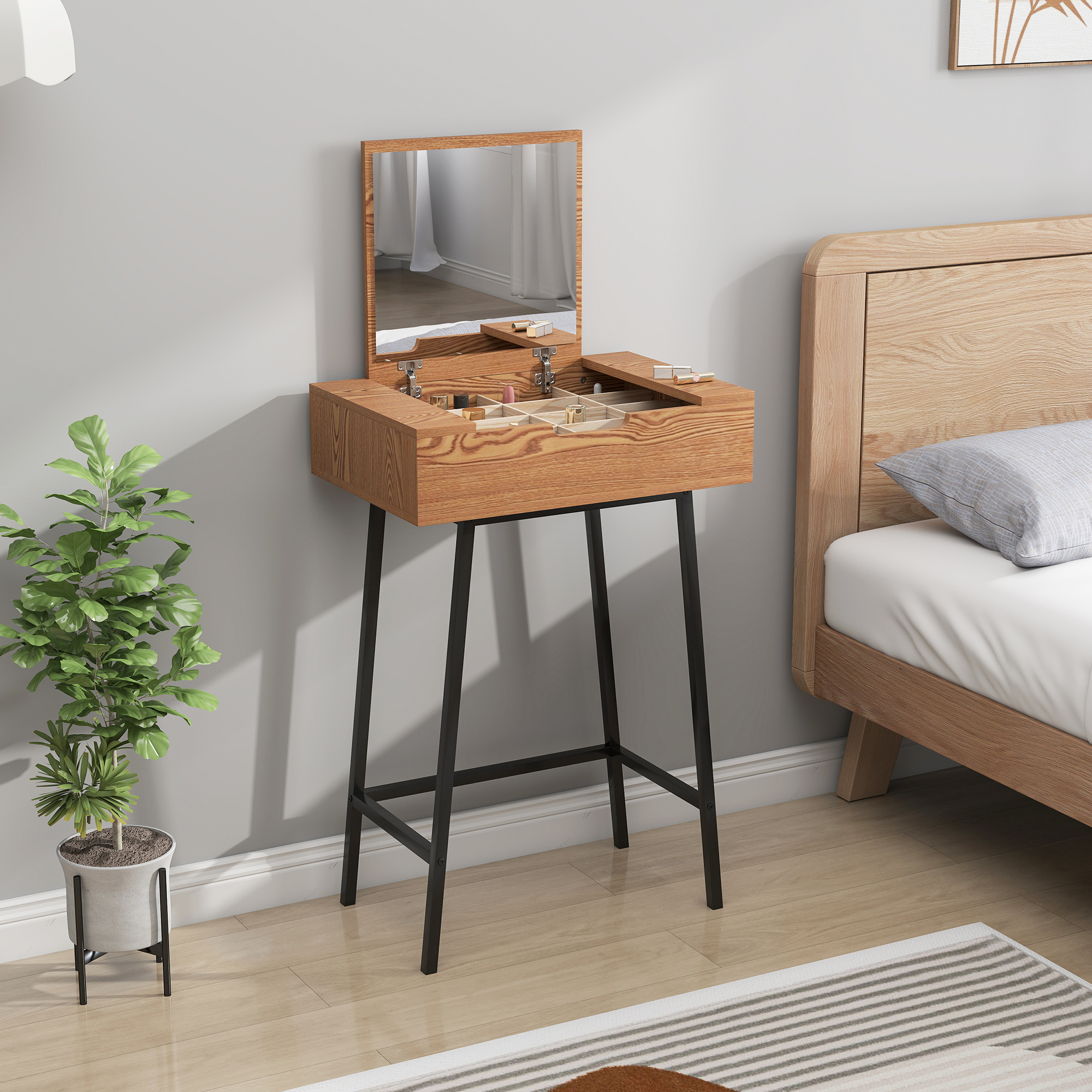Dressing Table with Flip-Up Mirror and 16 Small Compartments