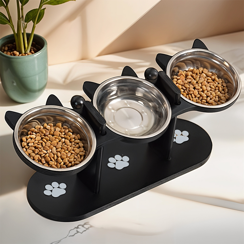 TEMU Tilted Elevated Bowls With Stand, 3pcs Stainless Steel Bowls Feeding Station Elevated Raised Pet Bowls For Cats & Small Dogs, 32*13*15cm