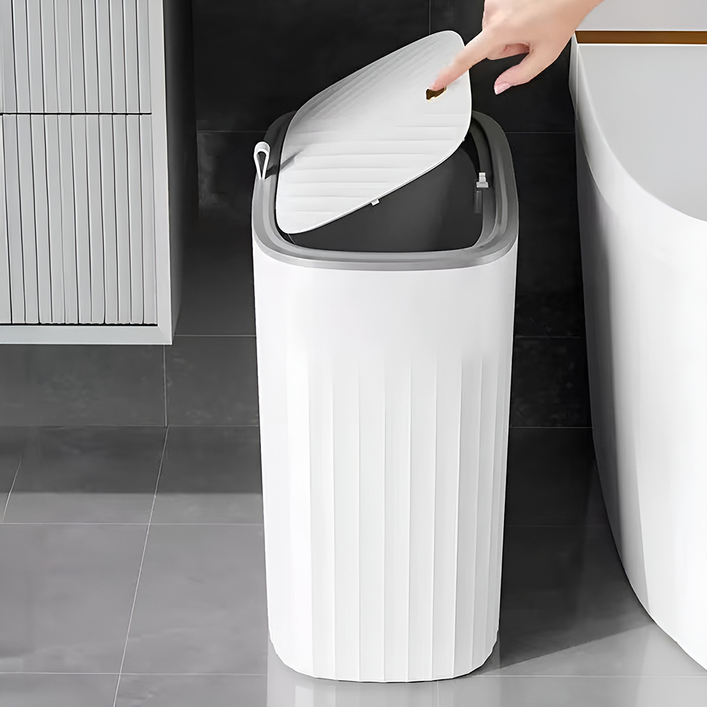 TEMU 1pc 8l/13l Press-to-open Trash Can - Slim Odor-proof Waste Bin With Lid For Bathroom/living Room - Space-saving