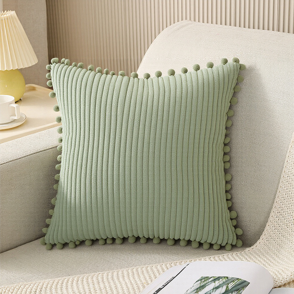TEMU Livingadnhome Pack Of 1/2 Accent Decorative Throw Pillow Covers With Pom-poms, Soft Corduroy Lumbar Cushion Pillow Cases For Couch Sofa Bedroom