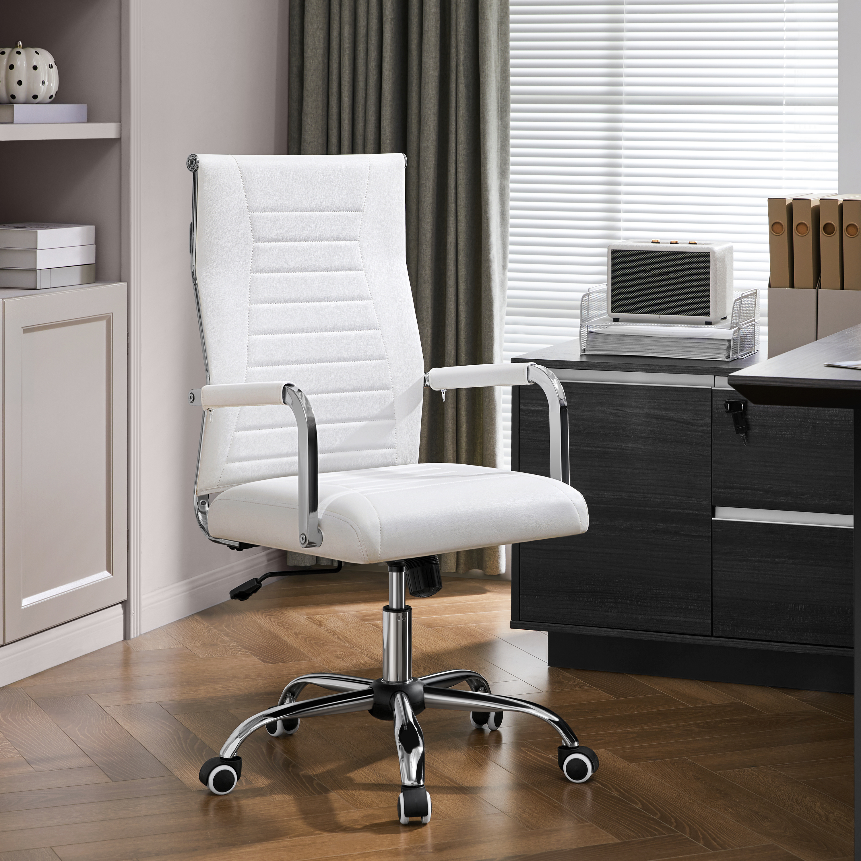 TEMU Costoffs Sedia da Ufficio in Similcuoio Altezza Regolabile Sedia con Base in Metallo Cromato Ruote Girevoli a 360簞 Braccioli Imbottiti