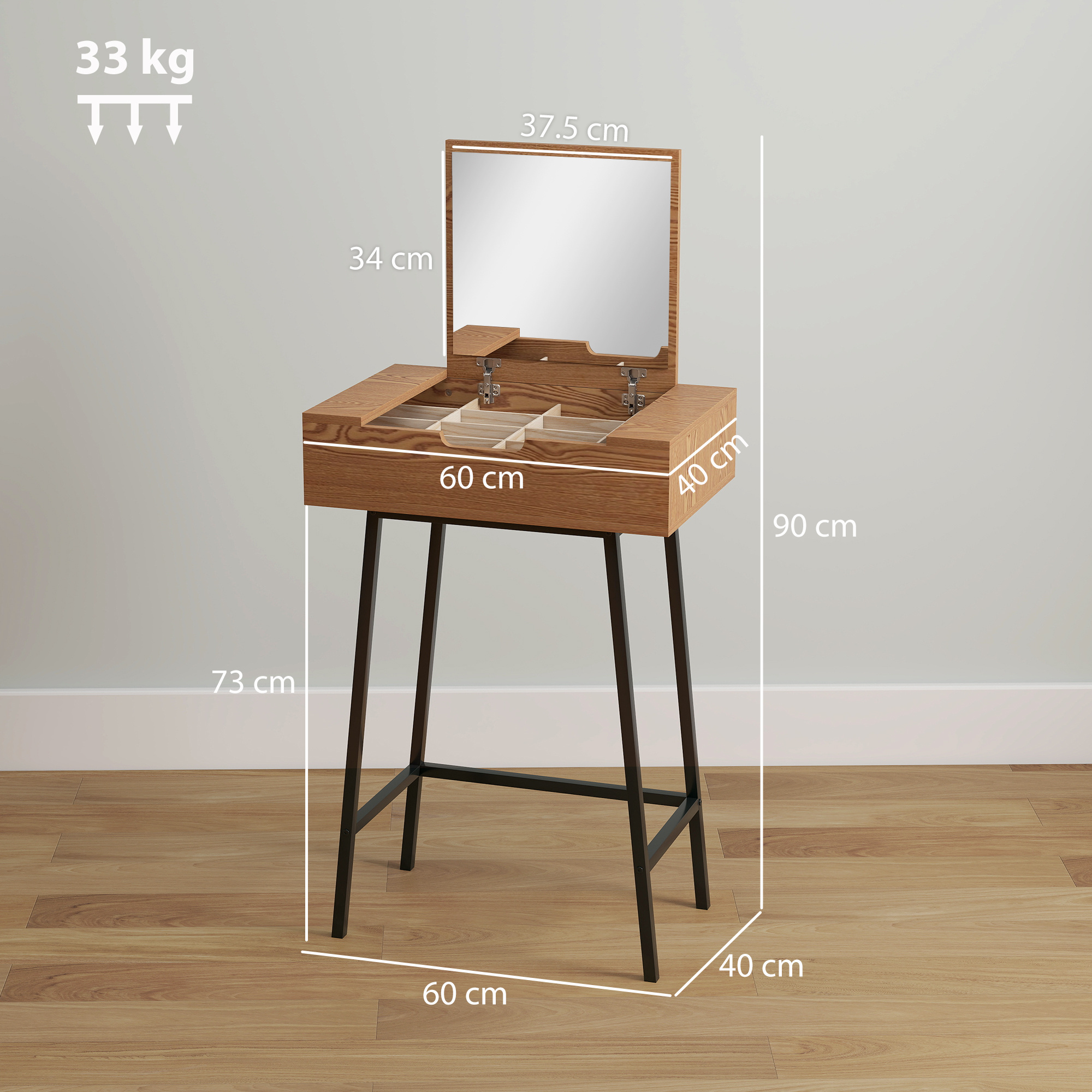 Dressing Table with Flip-Up Mirror and 16 Small Compartments