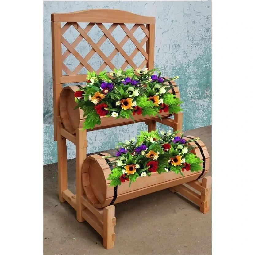 Groundlevel Wooden Barrel Planter - Natural Wood, Brown