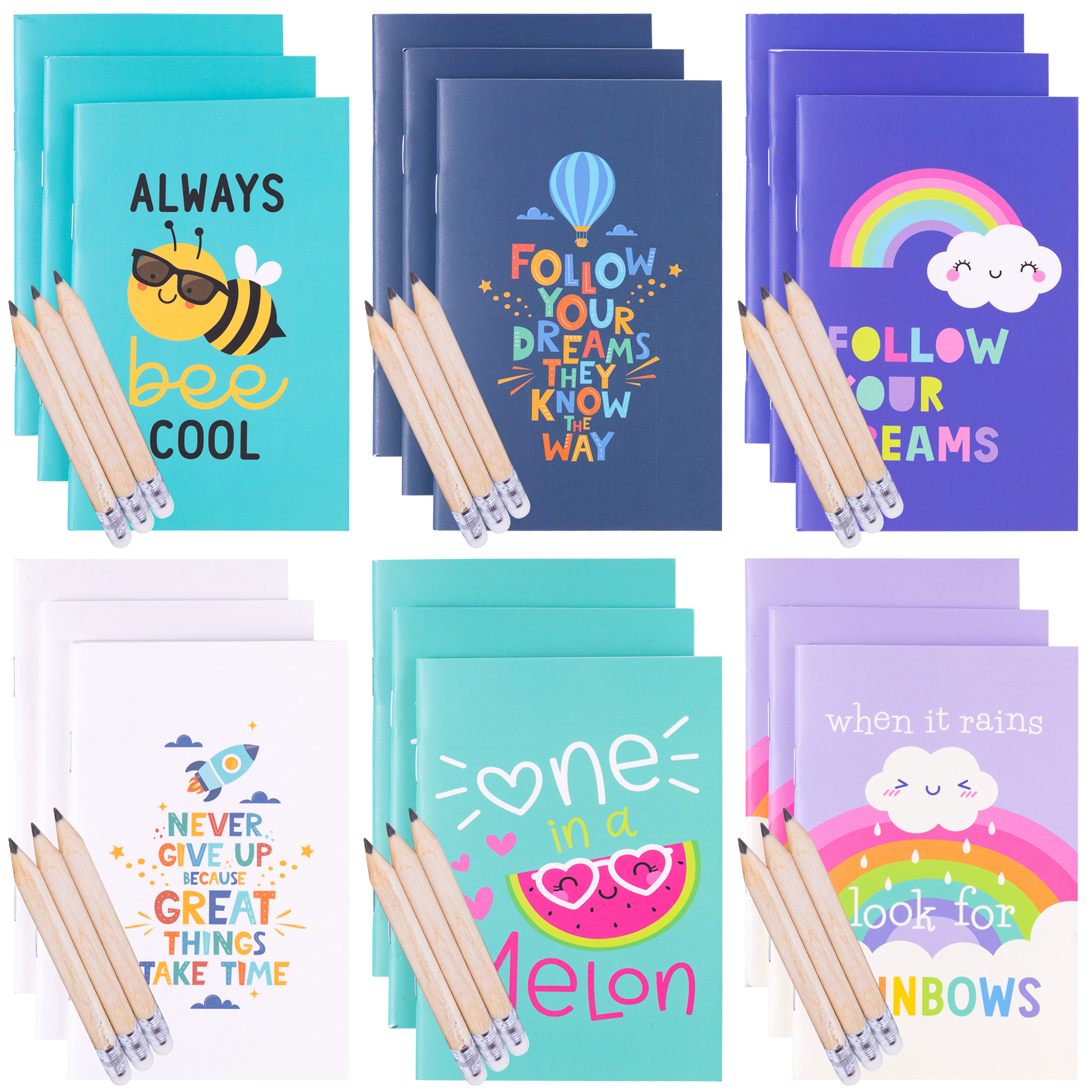Evelay 6pcs Mini A7 Pocket Notebooks with Pencils