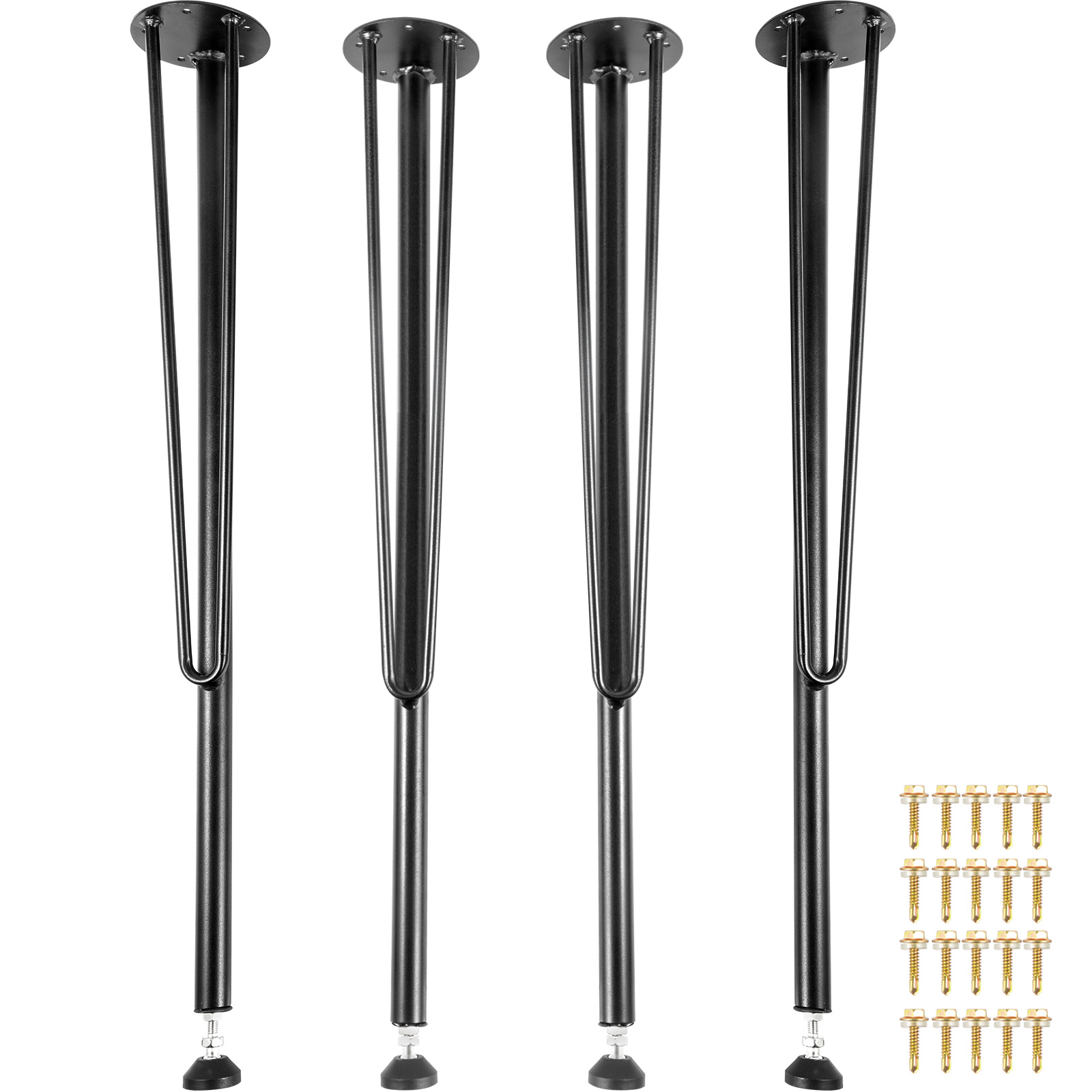 Vevor Hairpin Metal Table Legs 28 Inch Desk Legs Set Of 4 Heavy Duty Bench Legs 3-rod Metal Furniture Legs Wrought Table Legs Home Diy For Dining Table W/ Rubber Floor Protectors Black