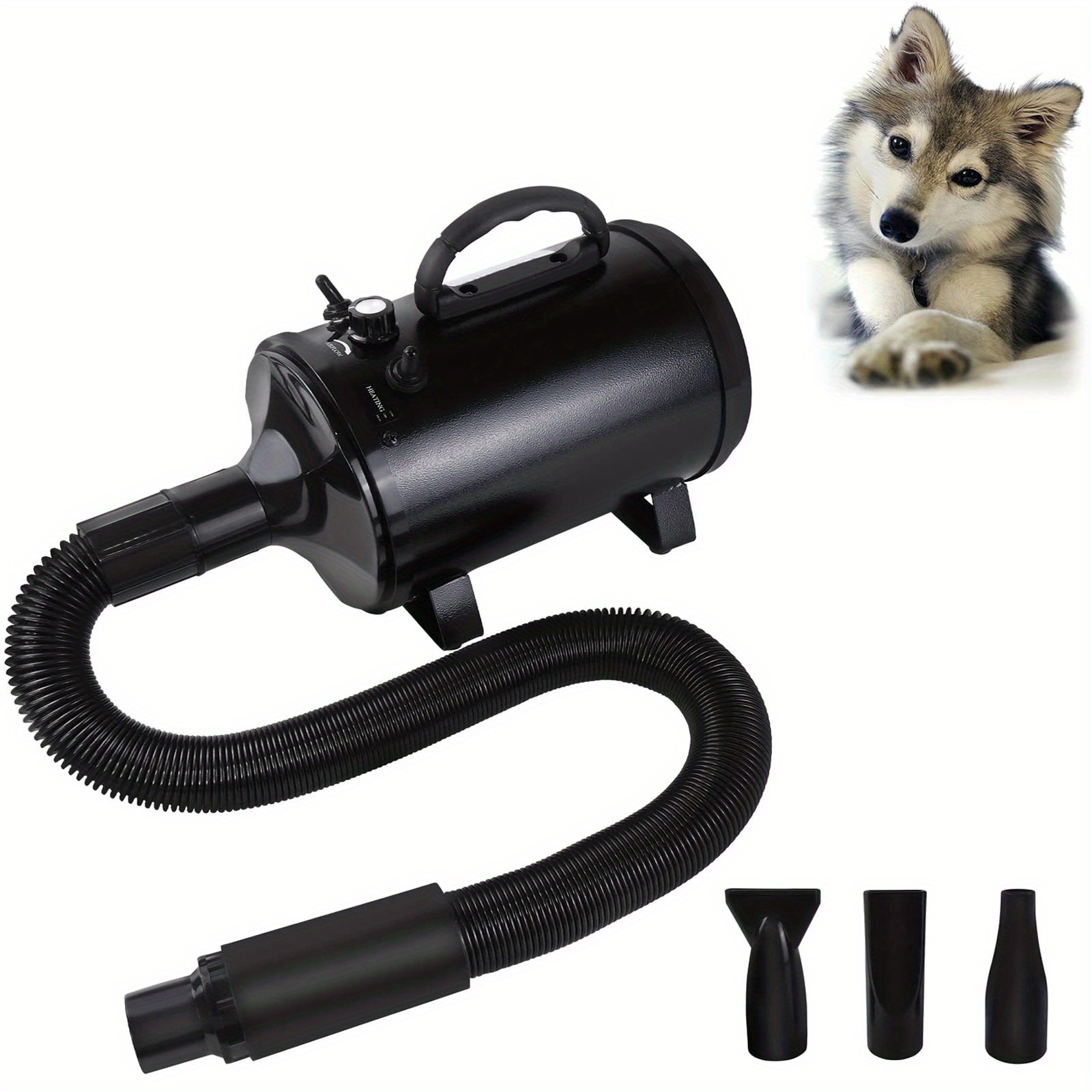TEMU Dog Hair Dryer, 2800w Pet Grooming Hair Dryer, Blaster Dryer, High Velocity Dog Dryer Pet Dryer Blower With 3 Different Nozzles, Hair Dryer For