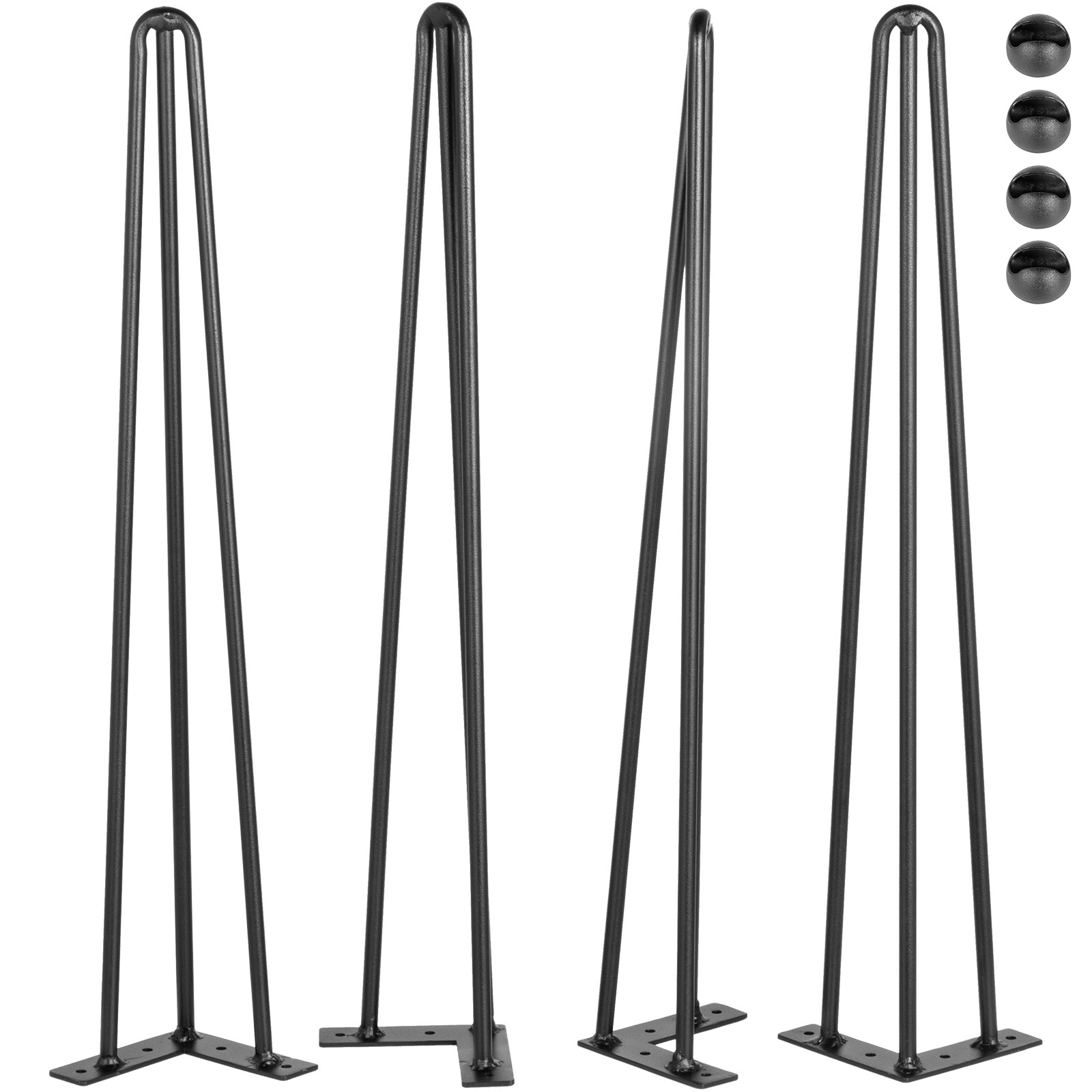 Image of Vevor Hairpin Table Legs 20" Black Set Of 4 Desk Legs 880lbs Load Capacity (each 220lbs) Hairpin Desk Legs 3 Rods For Bench Desk Dining End Table Chairs Carbon Steel Diy Heavy Duty Furniture Legs