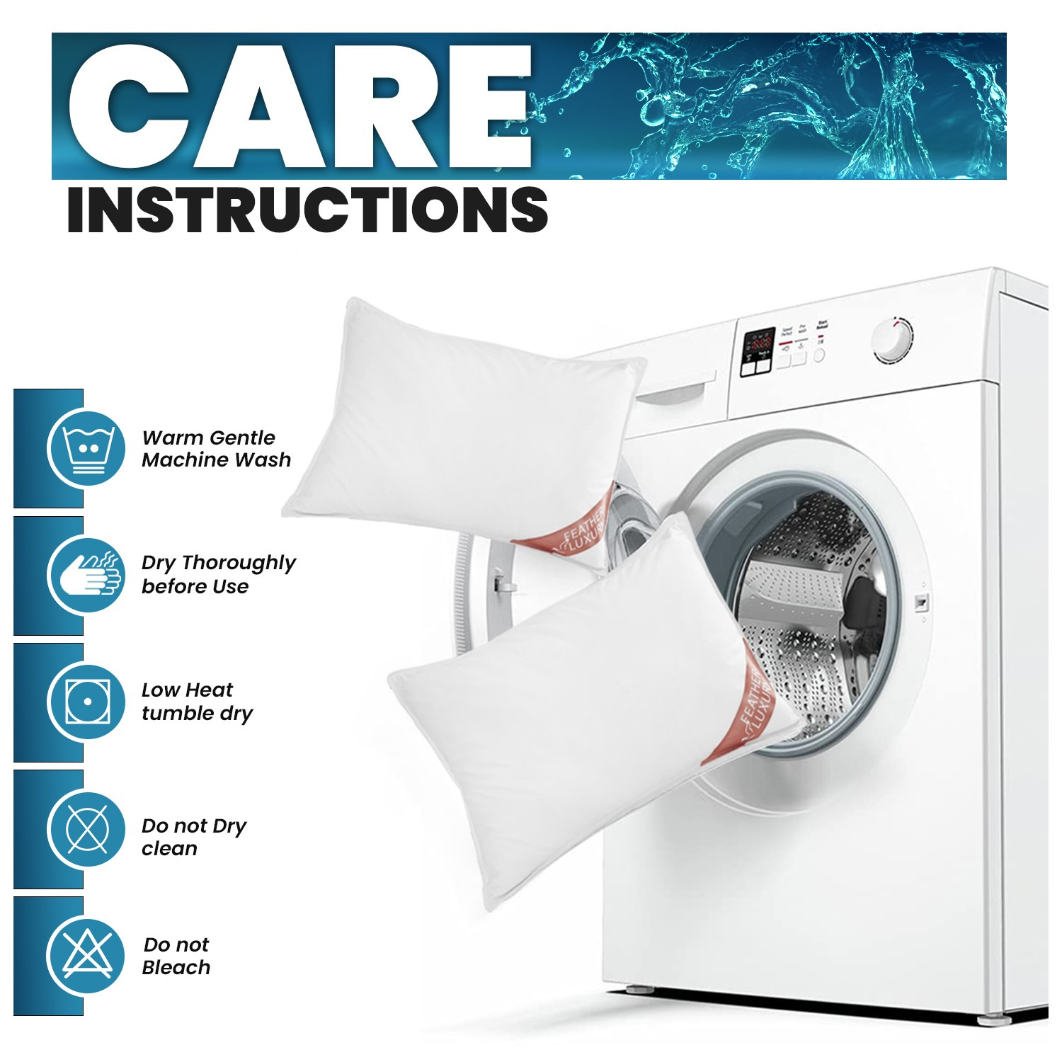 GC GAVENO CAVAILIA Luxury Duck Feather Pillow Pair | 85% Feather 15% Down | Extra Soft & Breathable | Machine Washable | Pack of 2 | White