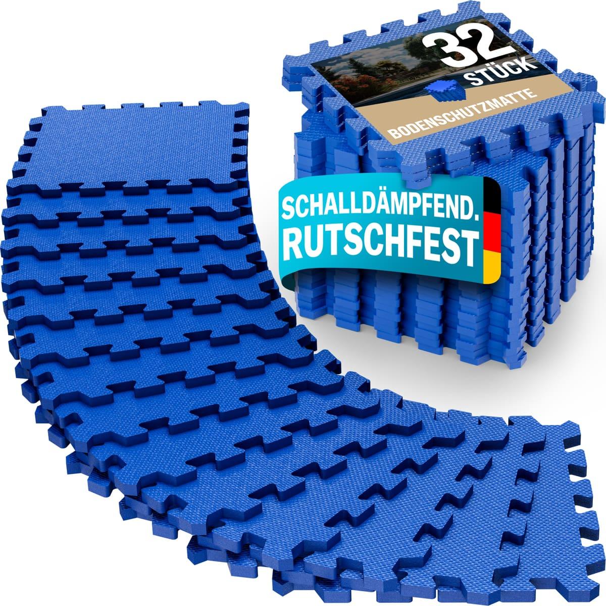 E-shop MONZANA® 32x Bodenschutzmatte für Pool & Fitness 45x45cm Rutschfest Fitnessgerät Wärmeisolierend EVA-Schaumstoff Erweiterbar Unterlage Blau