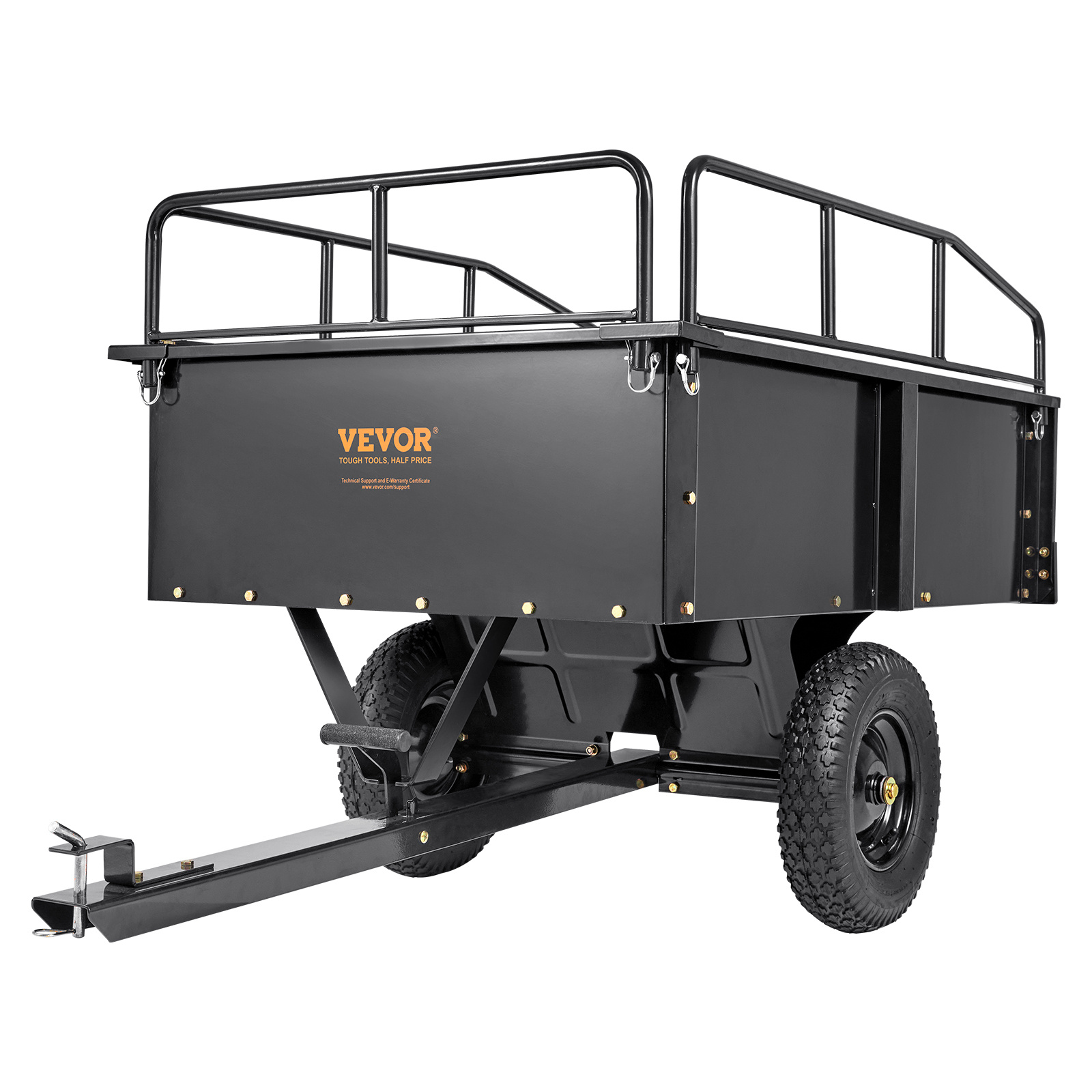 TEMU Vevor Heavy Duty Atv Trailer Steel Dump Cart, 750-pound 15 Cubic Feet, Garden Utility Trailer With Removable Sides For Riding Lawn Mower Tractor