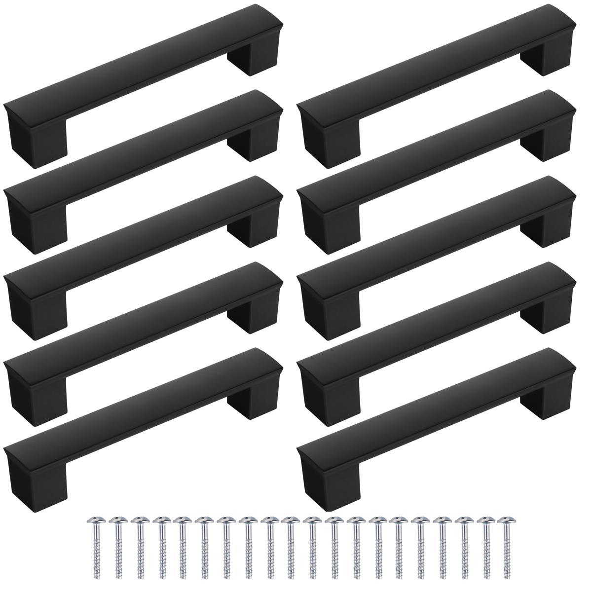 E-shop 10-teilige Möbelgriffe in mattem Schwarz, Lochabstand 128/160 mm, moderne und ästhetische Griffe für Schränke, Schubladen und Türen, für Küche,