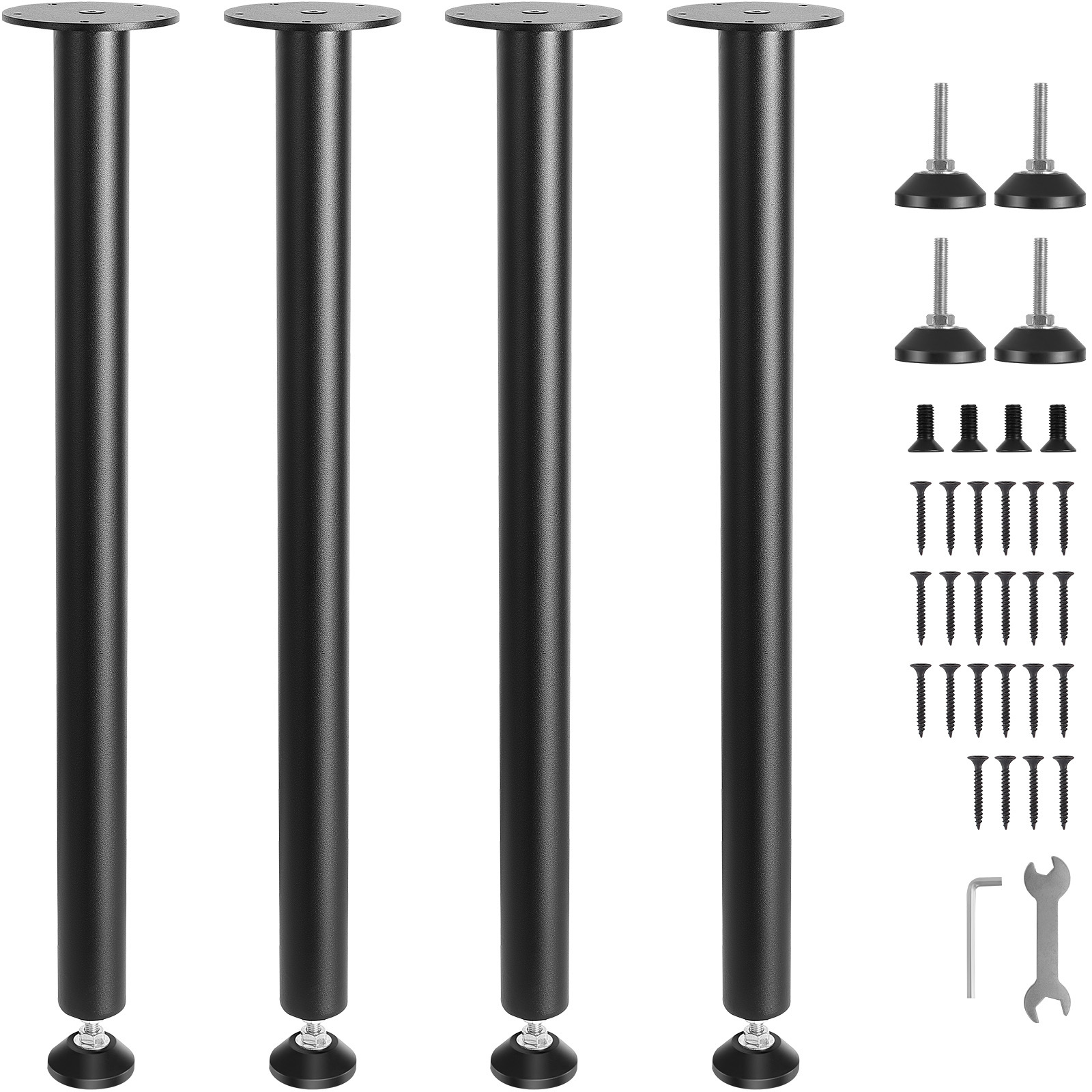 Image of Vevor 28 Inch Adjustable Desk Legs, Reinforced Steel Office Table Furniture Legs Set Of 4 For Diy, 1200 Lbs Load Capacity Heavy Duty Desk Legs, Quick Instalation Legs With Adjustable Foot Cup Black