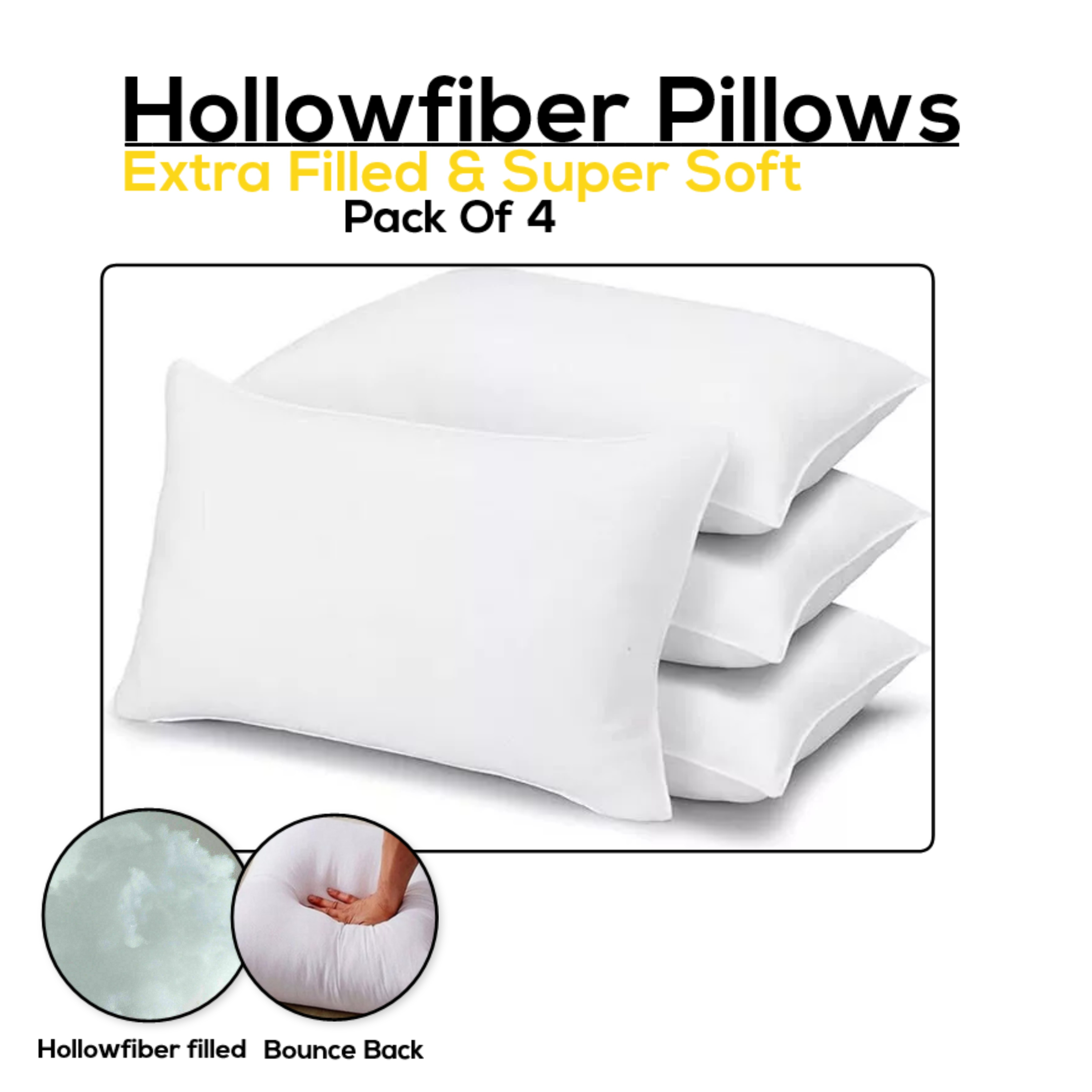 ARLinens Pillows Pack of 4 Hotel Quality Bounce Back Hollowfiber Filled Bedding Plump Pillows Size 75x50cm