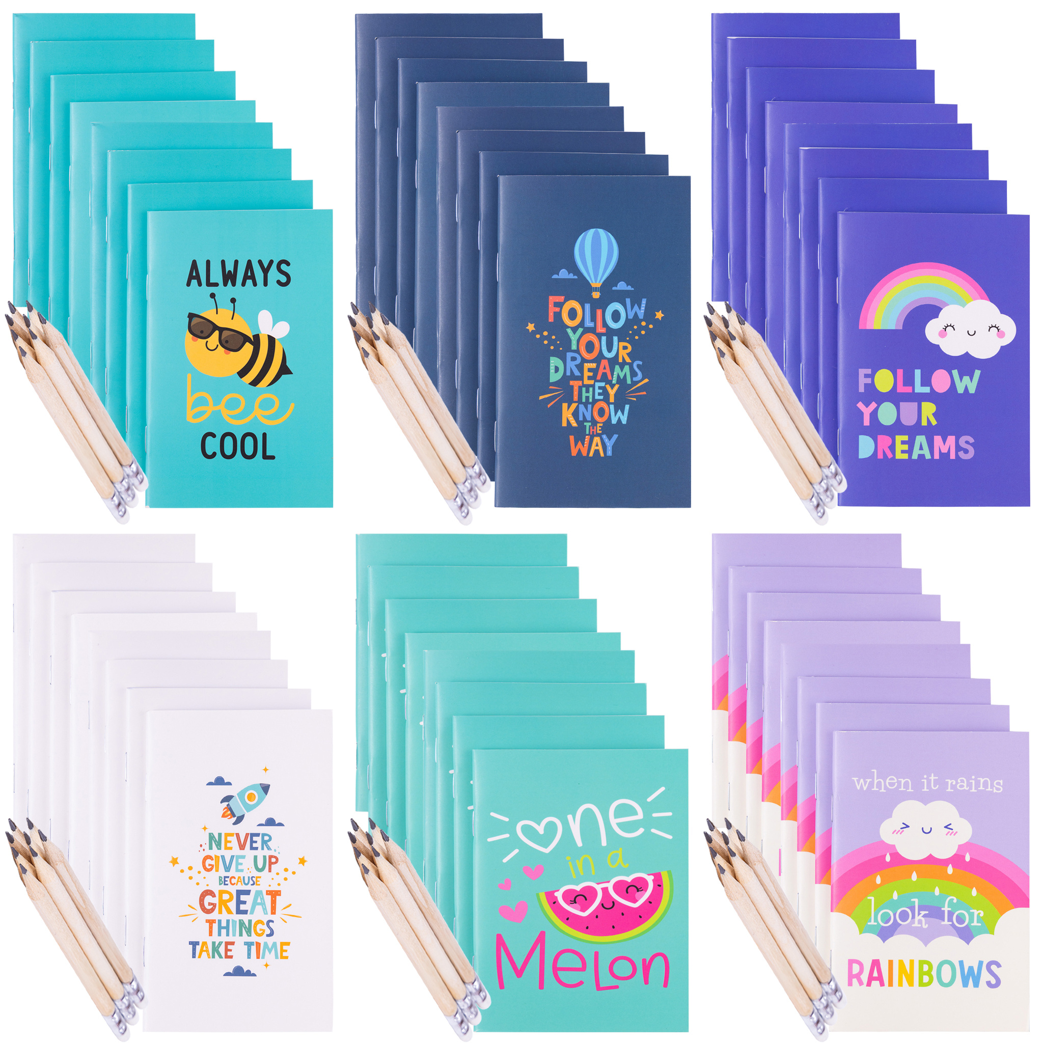 Evelay 6pcs Mini A7 Pocket Notebooks with Pencils