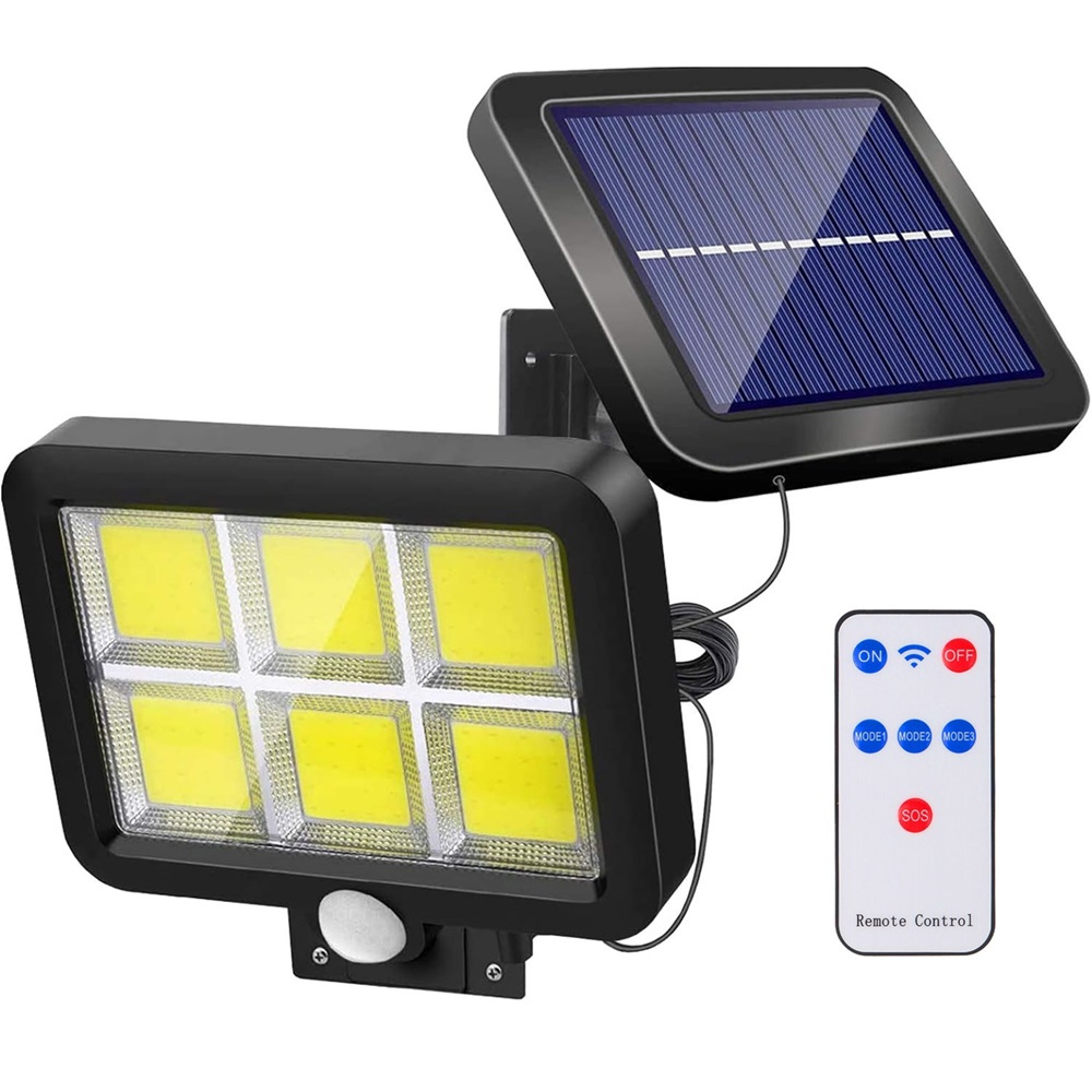 TEMU Lámpara Solar LED de 120 LEDs con Sensor de Movimiento y Control Remoto para Exteriores - Montaje en Pared