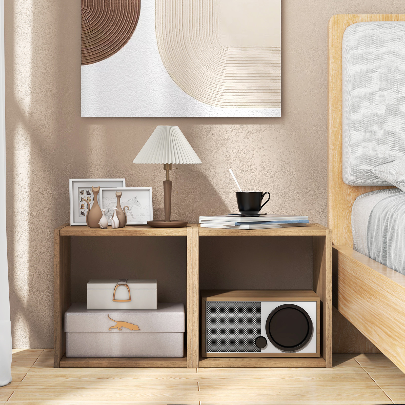 Image of 2-set Cube Shelves, Stackable Shelf Cubes, Bookshelf, Cube Shelf For Living Room, Bedroom, Study, Oak