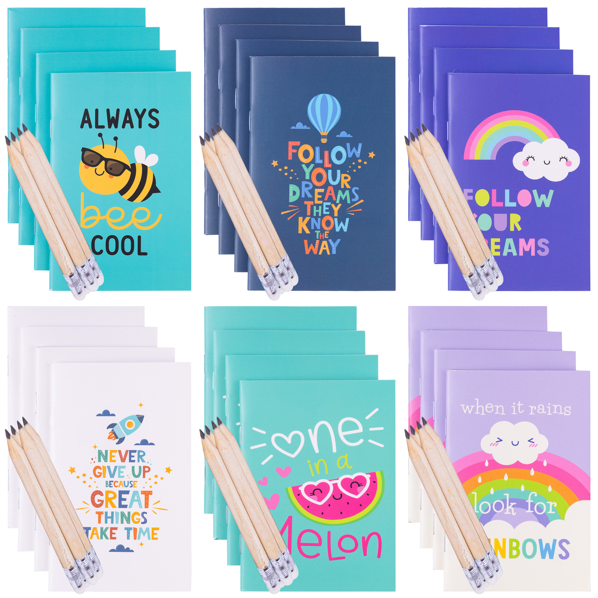 Evelay 6pcs Mini A7 Pocket Notebooks with Pencils