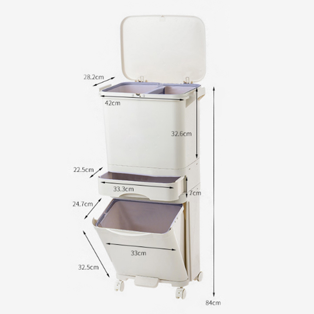 TEMU Double-layer Trash Can With Wheels - 38l/42l Large Capacity, System - Space-saving Mobile Waste Bin For Small Household Kitchens
