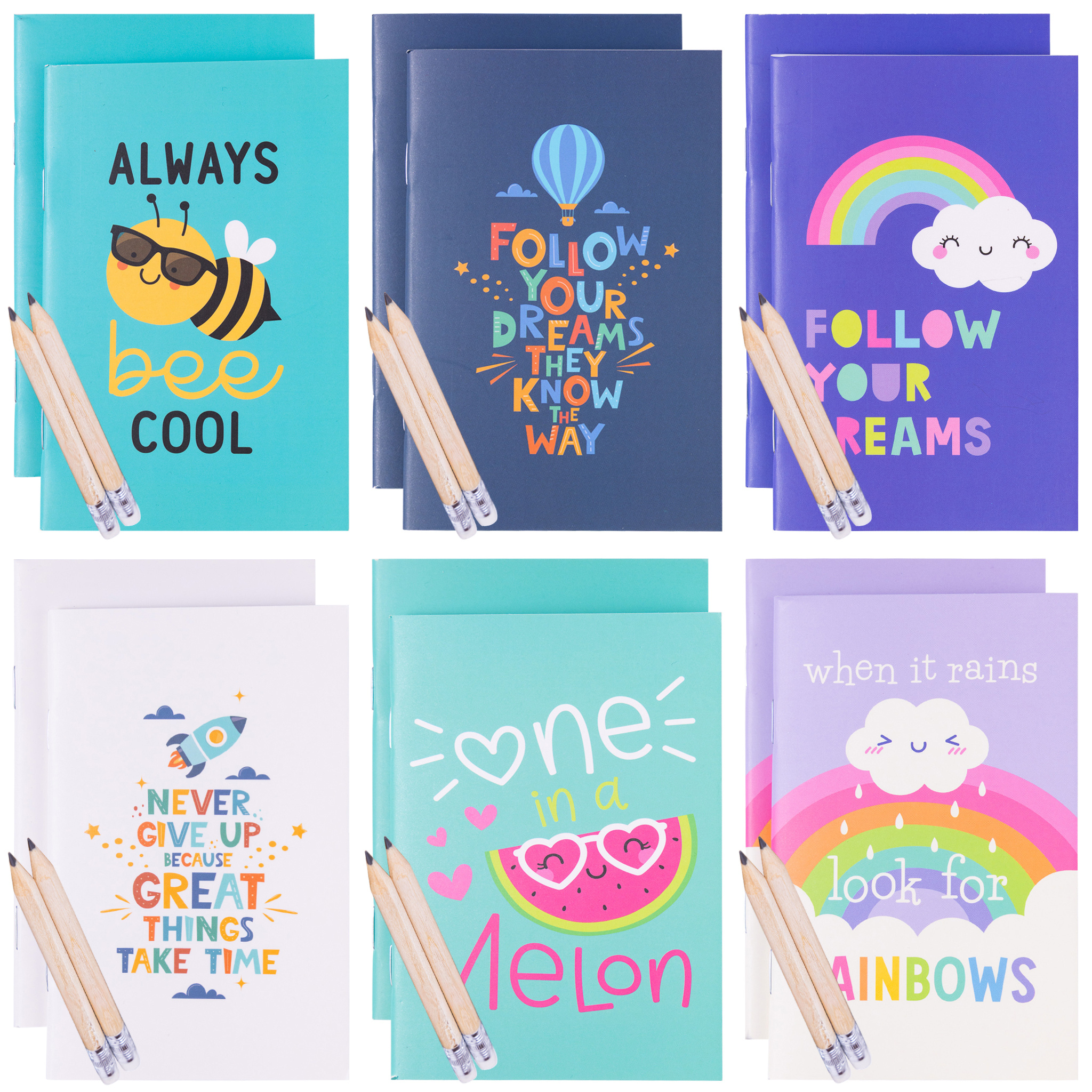 Evelay 6pcs Mini A7 Pocket Notebooks with Pencils